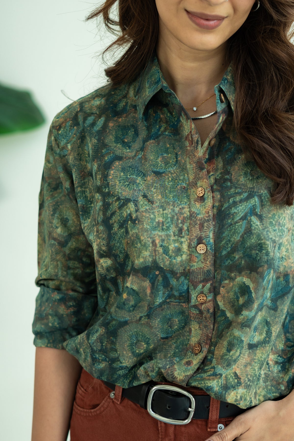 Emerald Bagru Smudge Handblock Cotton Shirt