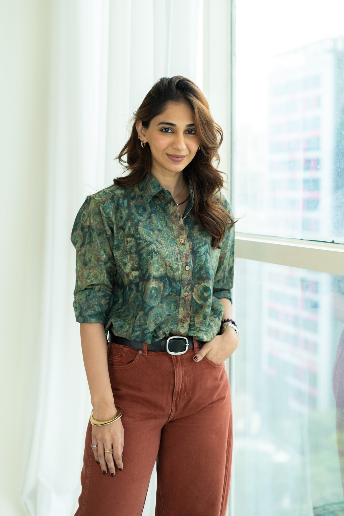 Emerald Bagru Smudge Handblock Cotton Shirt
