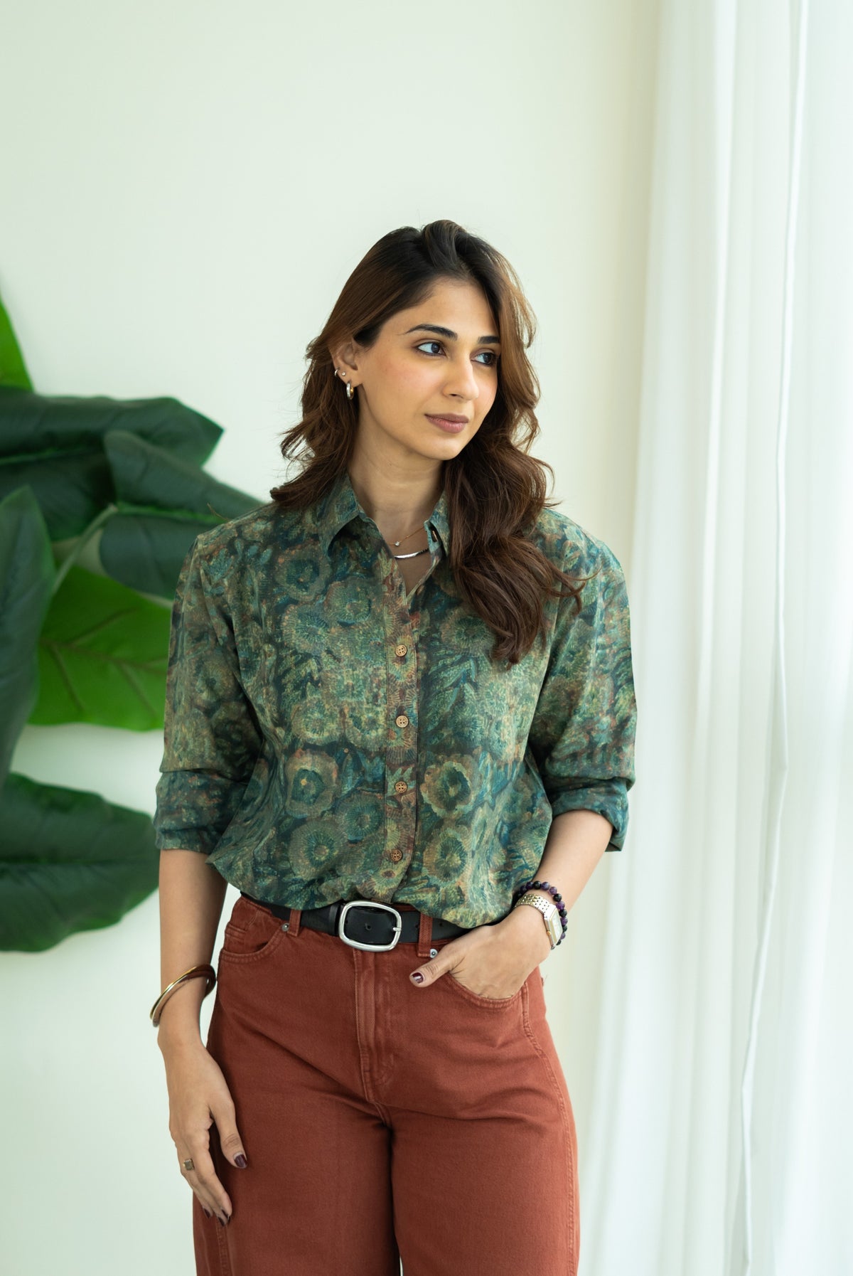 Emerald Bagru Smudge Handblock Cotton Shirt