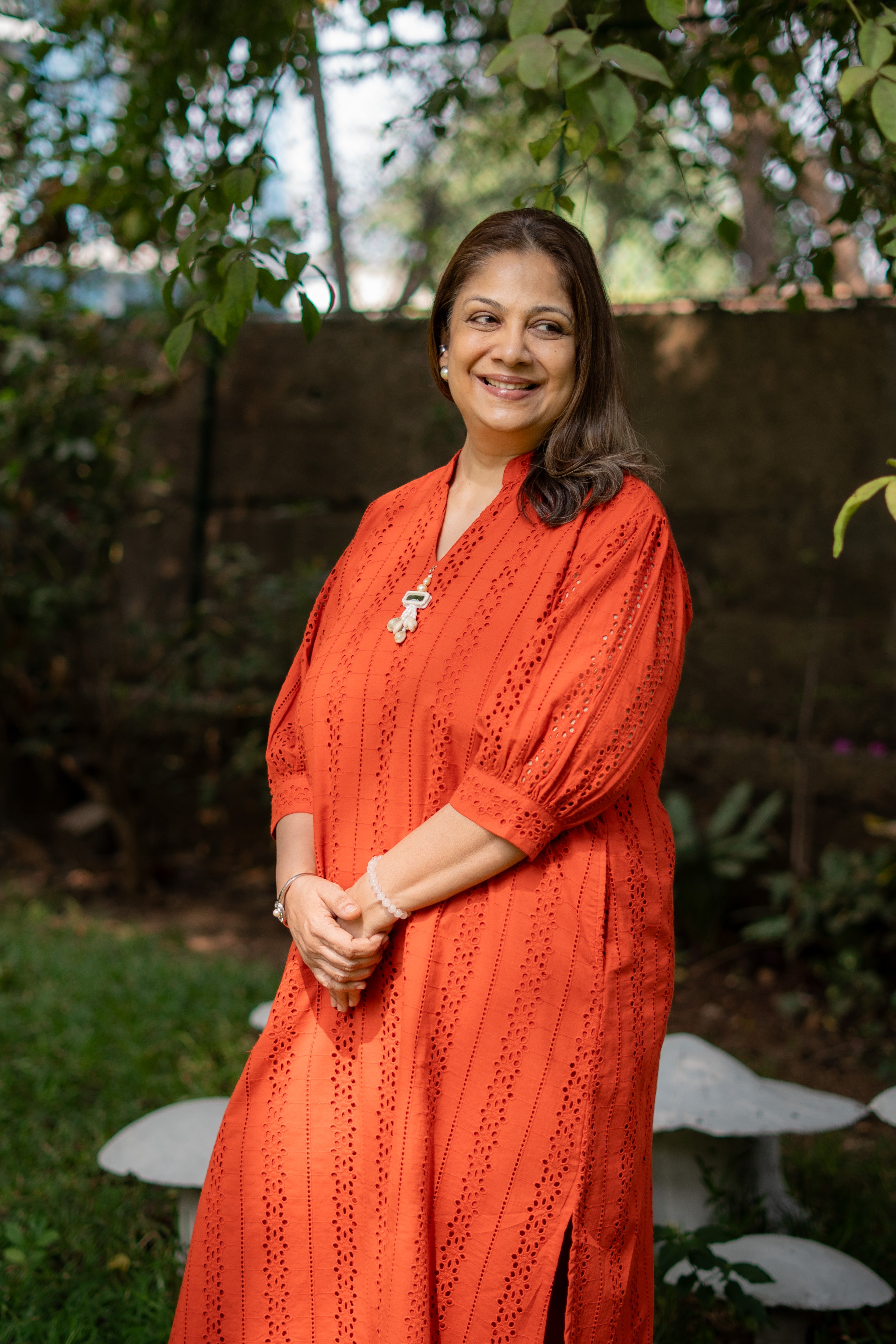 Orange Hakoba Cotton Dress Paired with Latkan