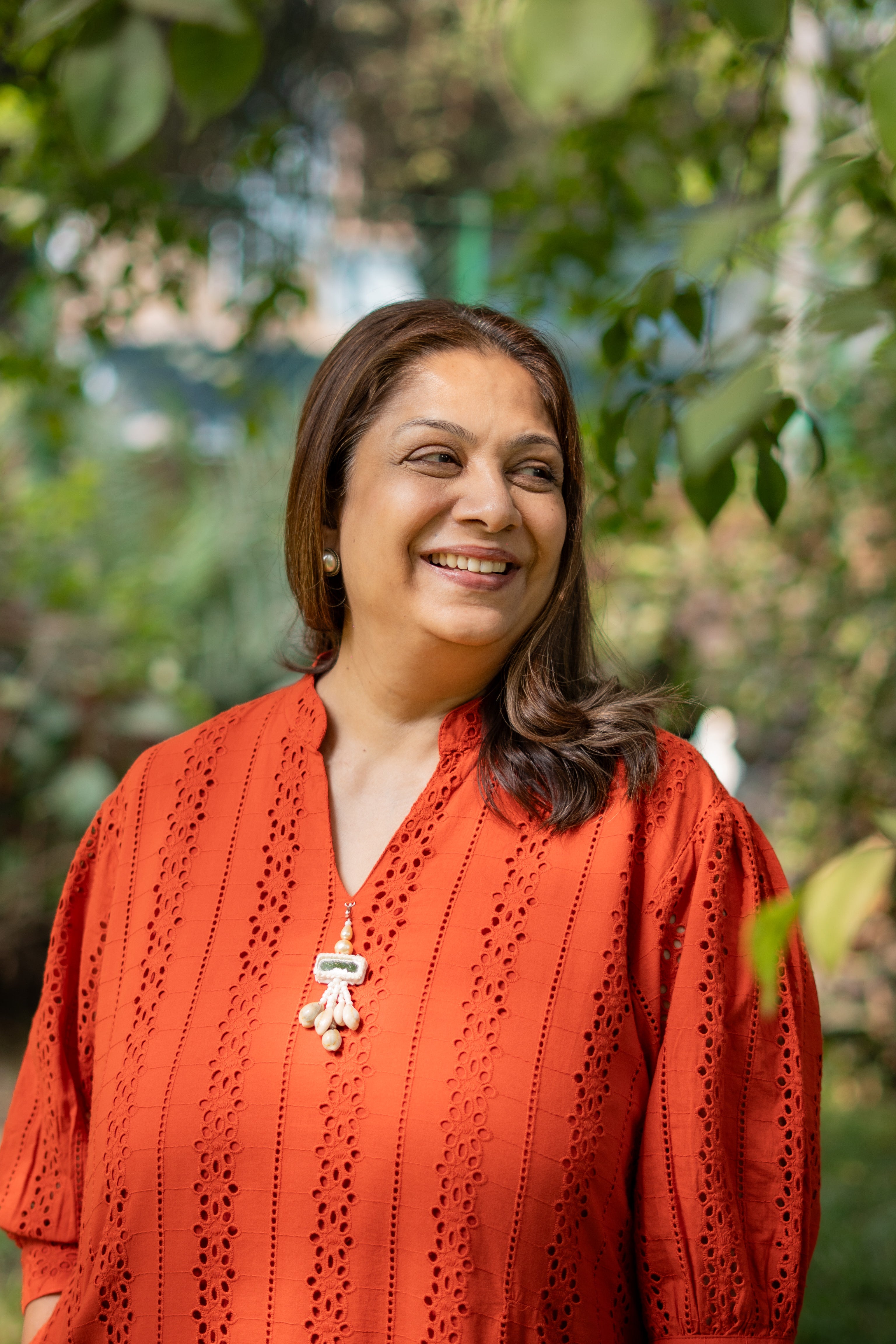 Orange Hakoba Cotton Dress Paired with Latkan