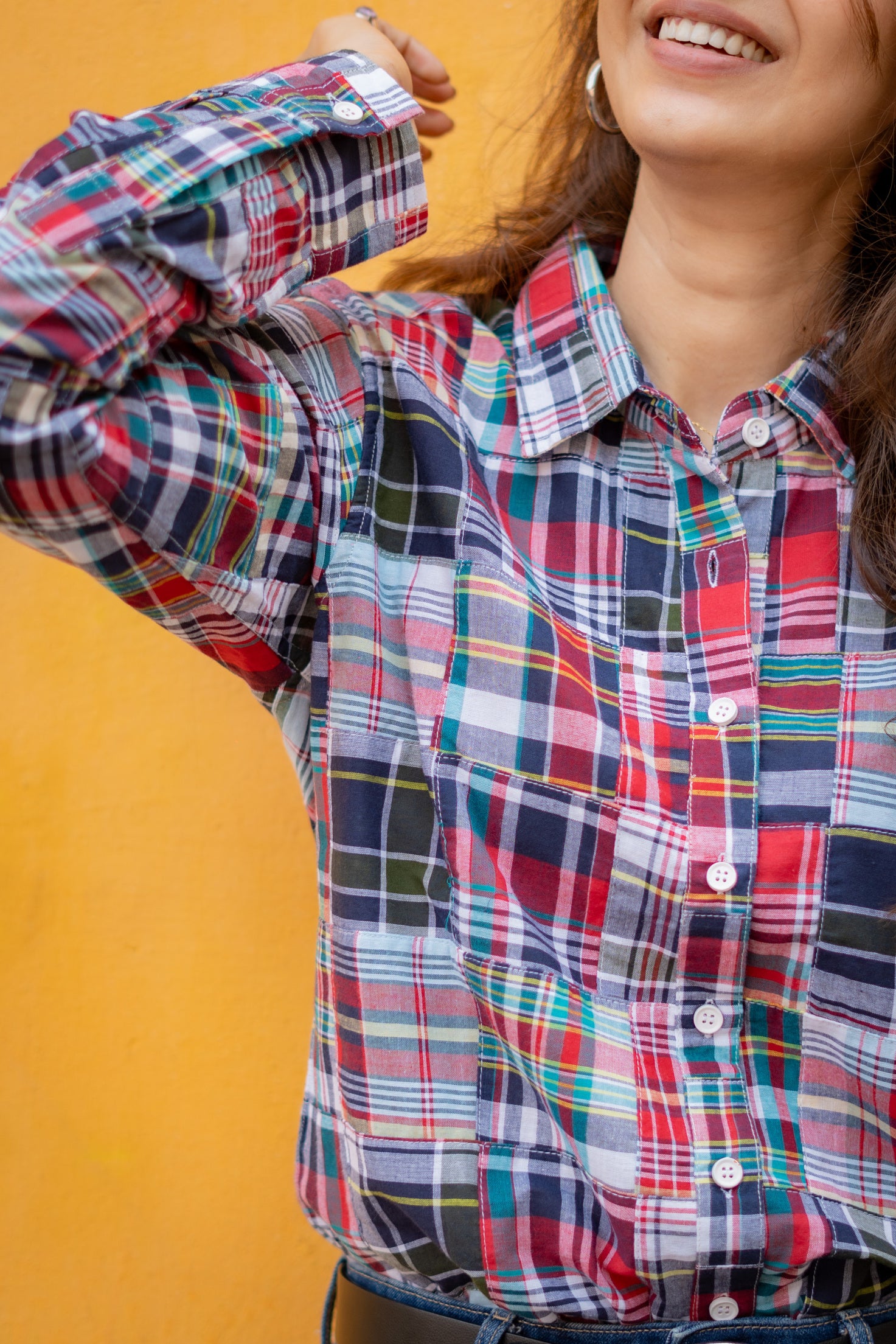 Vintage Patchwork Madras Checks Cotton Shirt