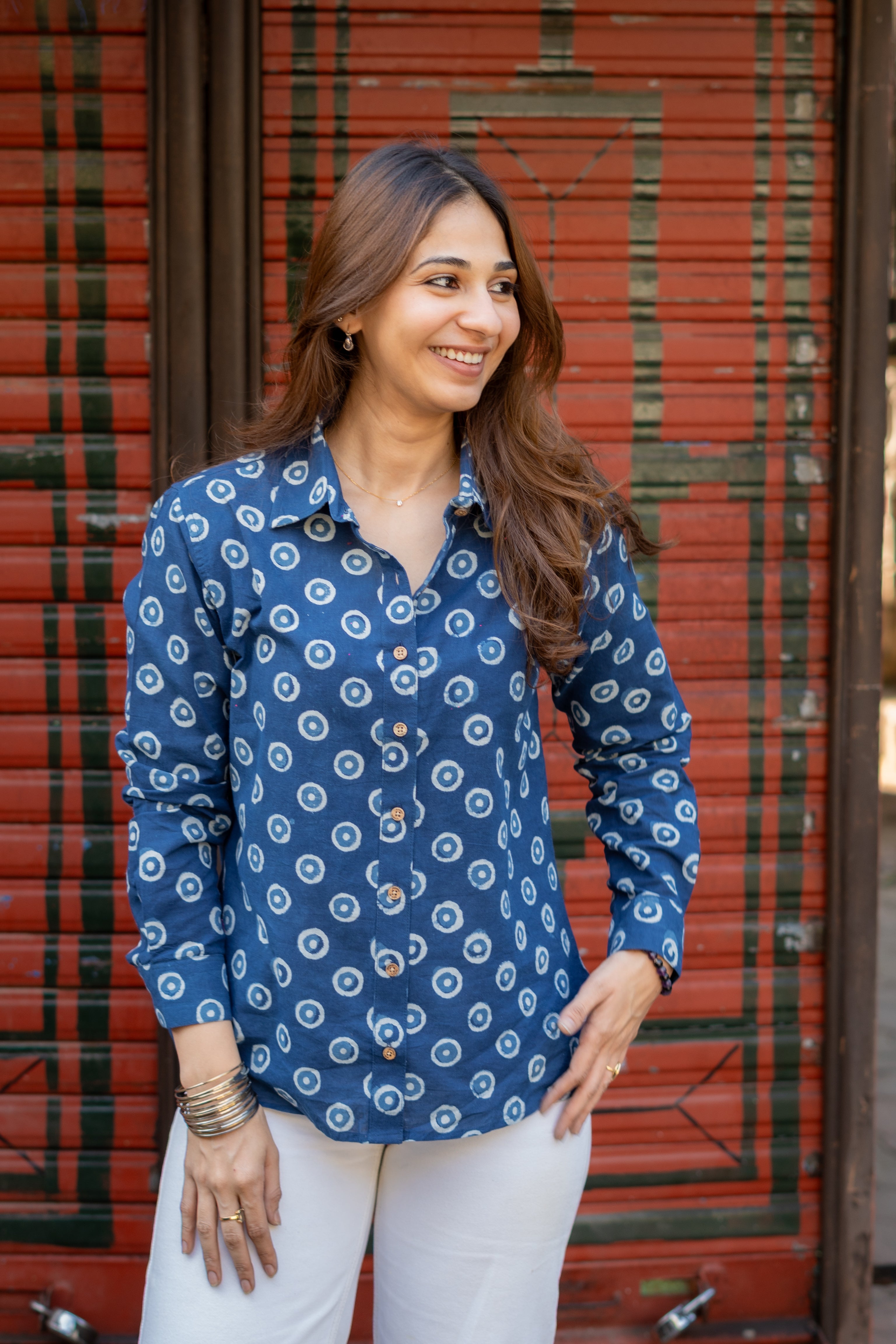 Indigo No Nazar Handblock Cotton Shirt