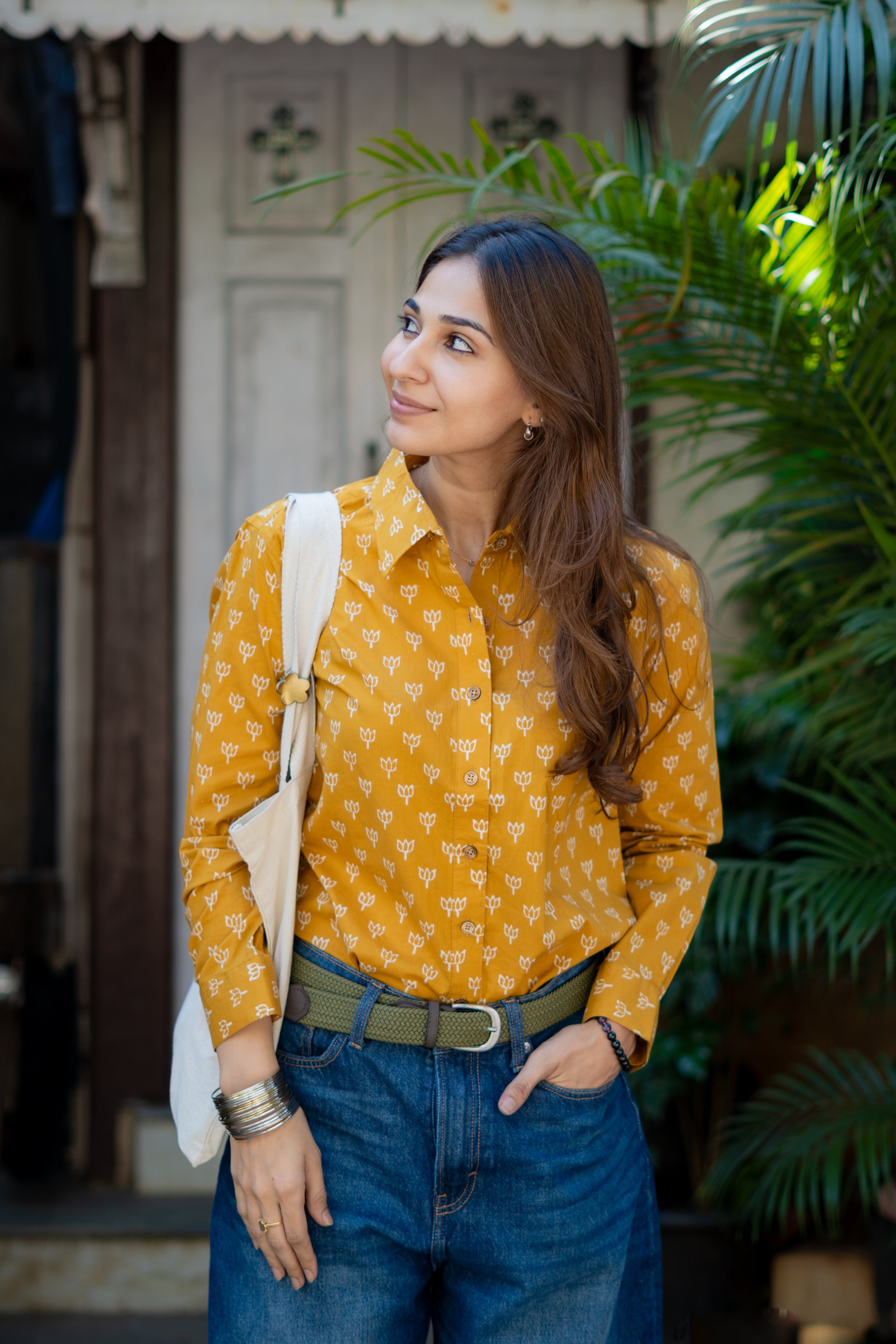 Mustard Kamal Handblock Cotton Shirt
