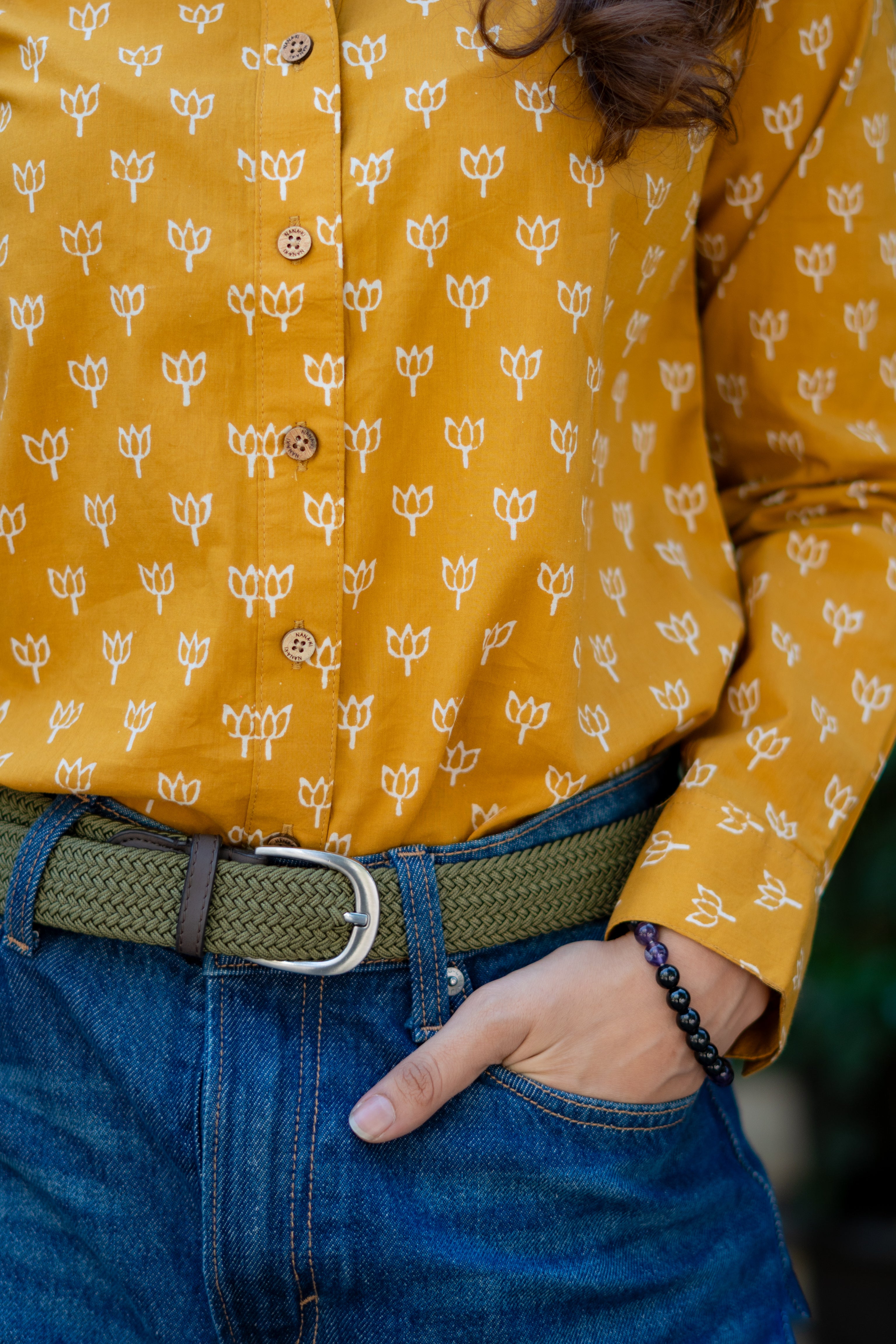 Mustard Kamal Handblock Cotton Shirt