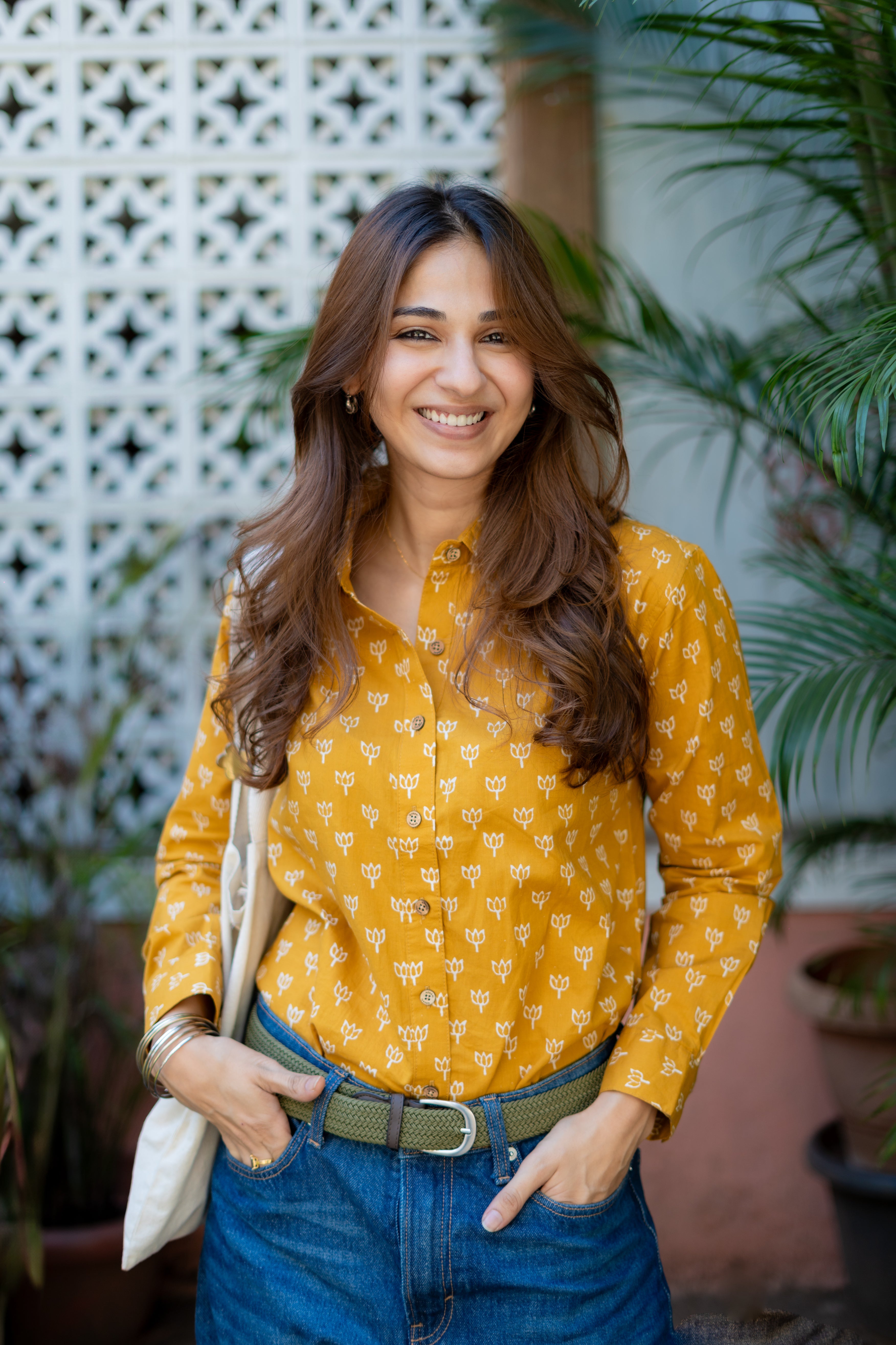 Mustard Kamal Handblock Cotton Shirt