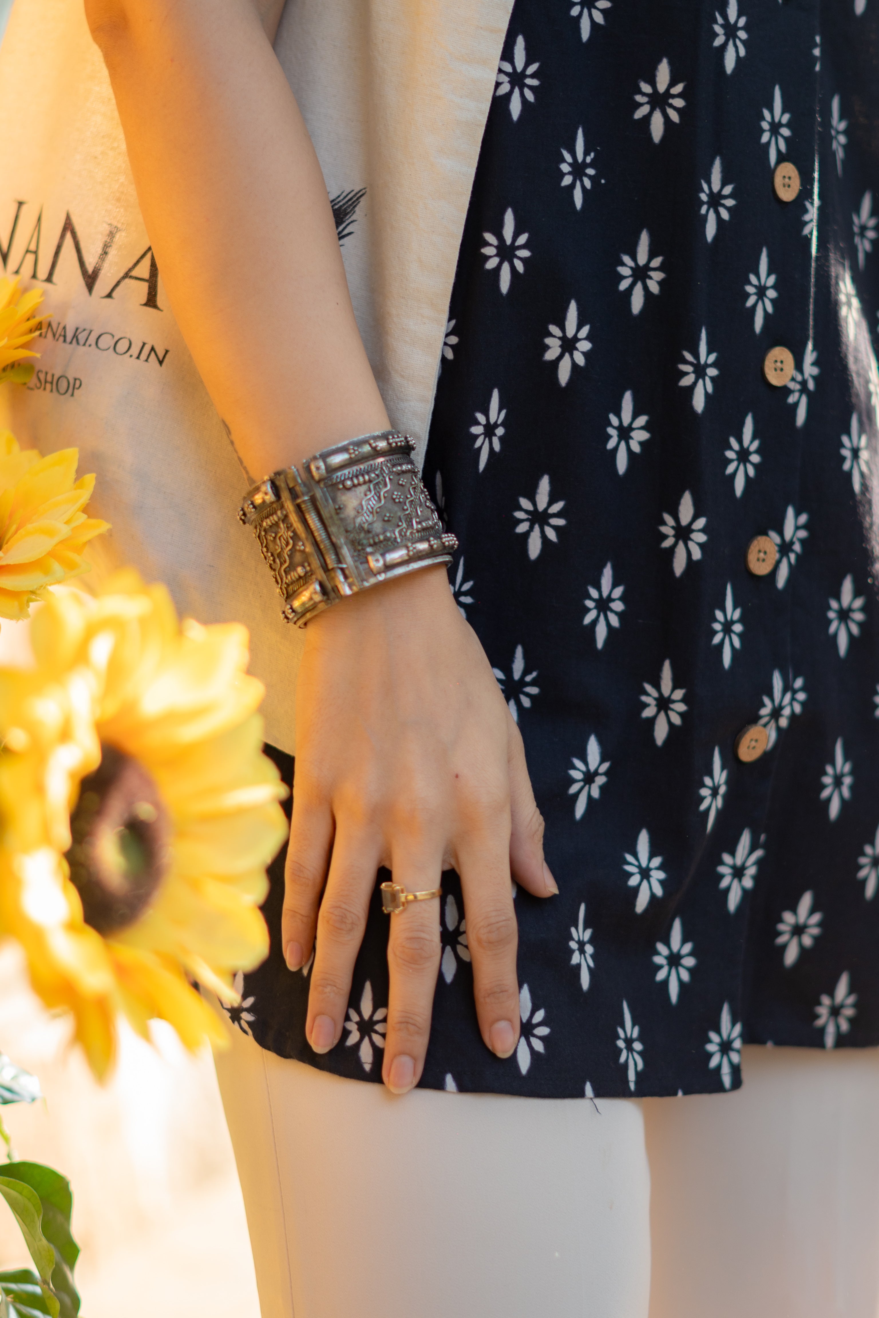 Black Jaipuri Floral Handblock Cotton Shirt Kurti