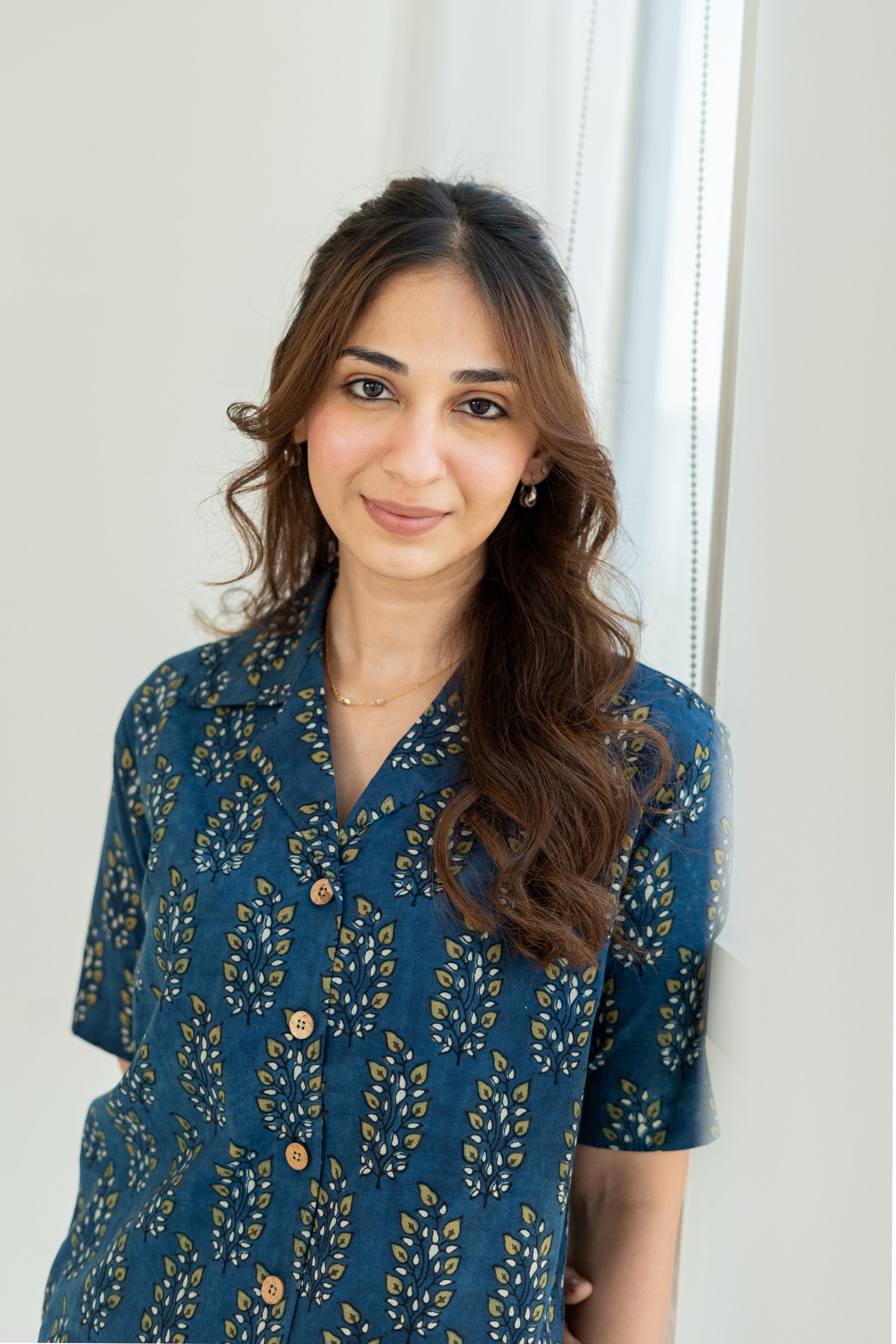 Indigo Ajrakh Woodland Handblock Cotton Shirt Kurti