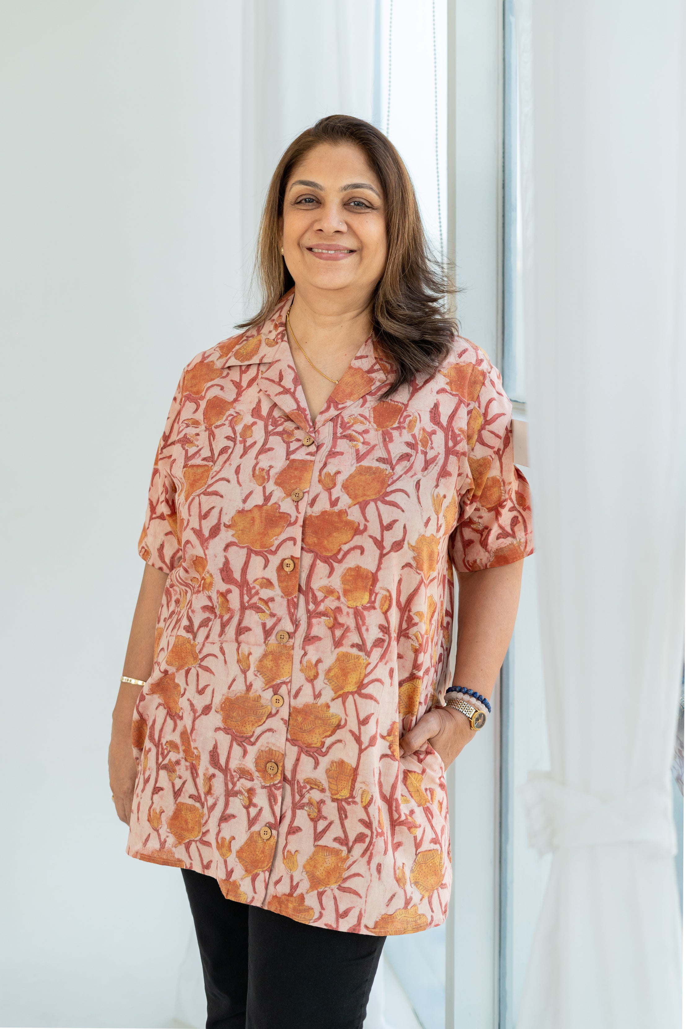 Rustic Petal Handblock Cotton Shirt Kurti