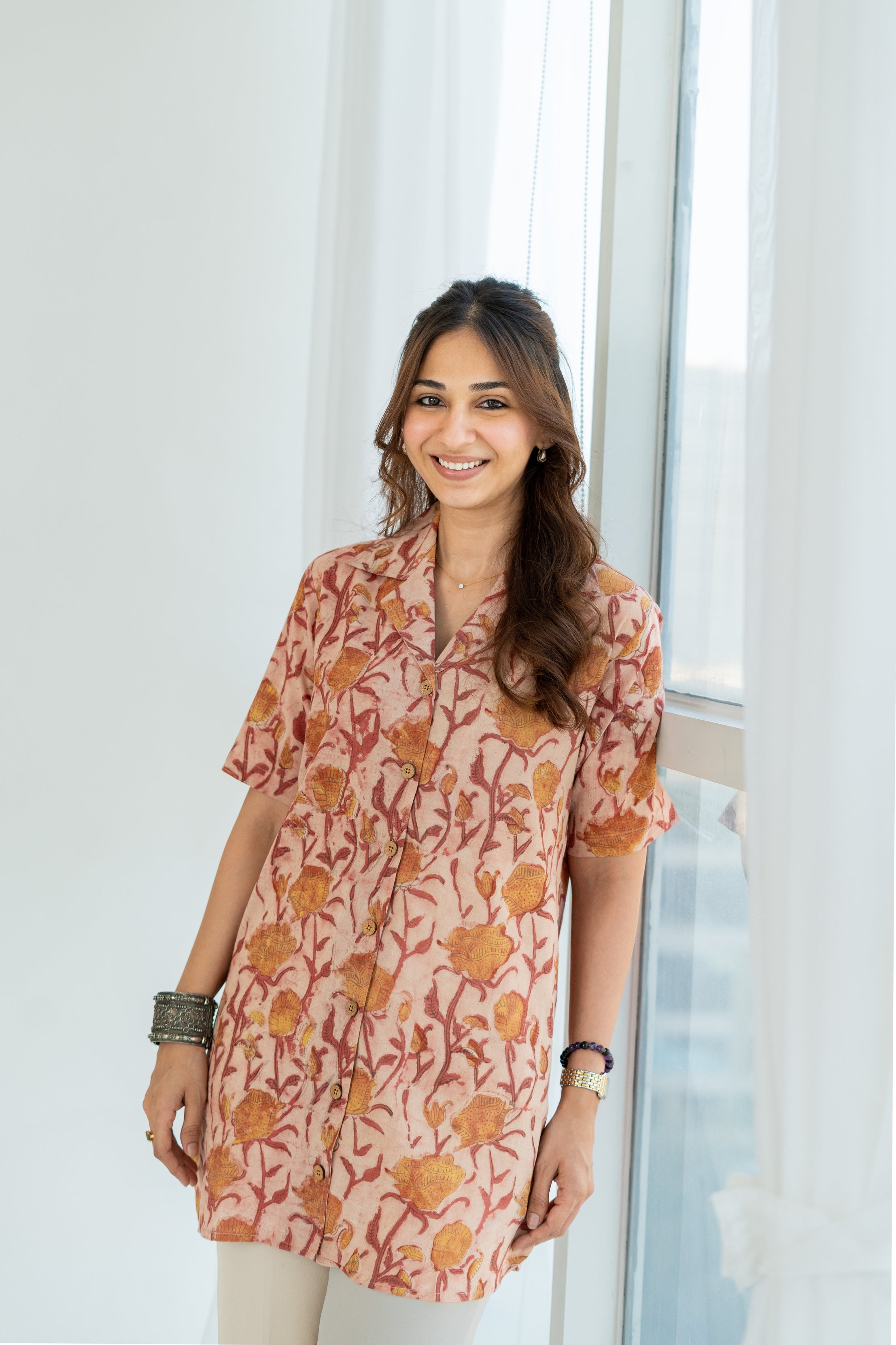 Rustic Petal Handblock Cotton Shirt Kurti