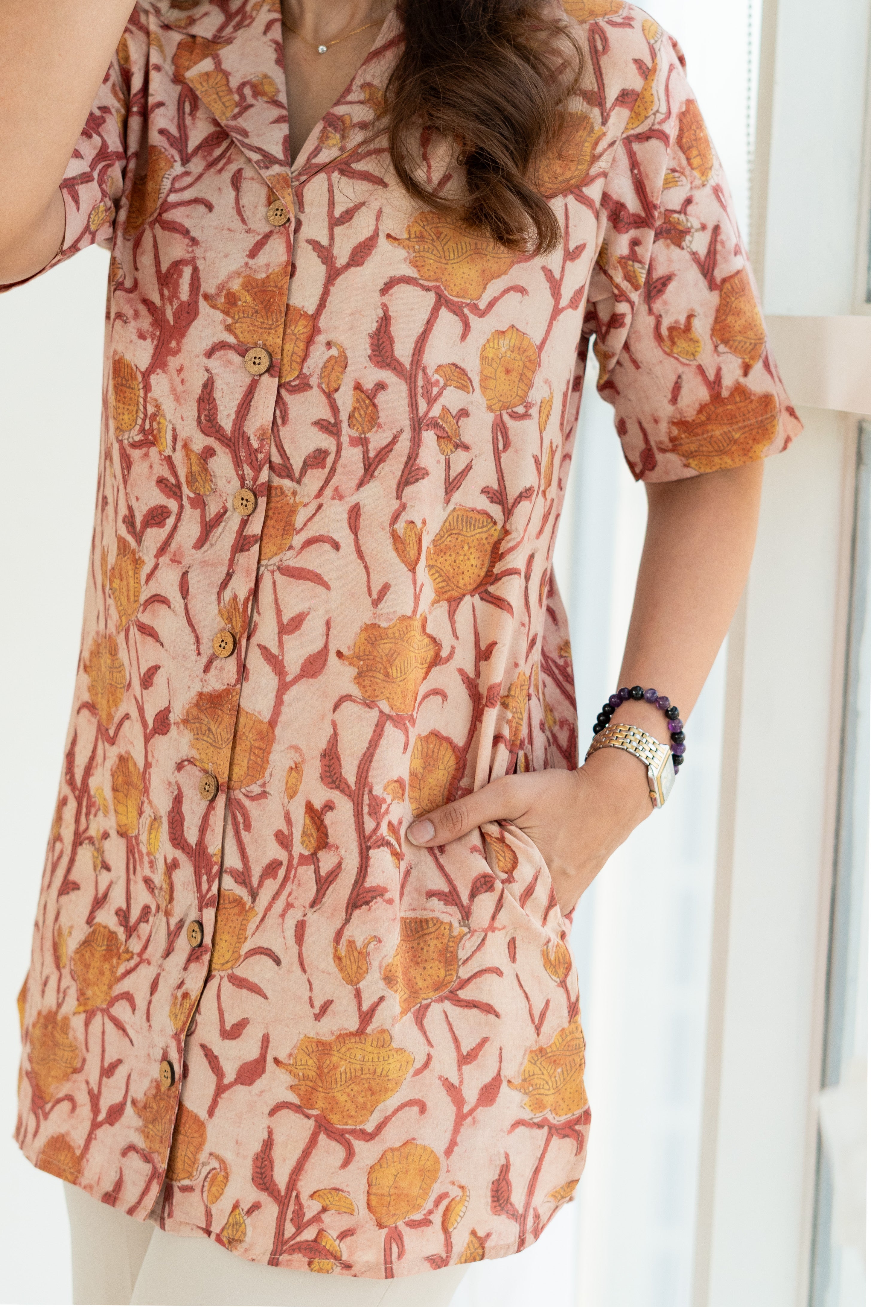 Rustic Petal Handblock Cotton Shirt Kurti