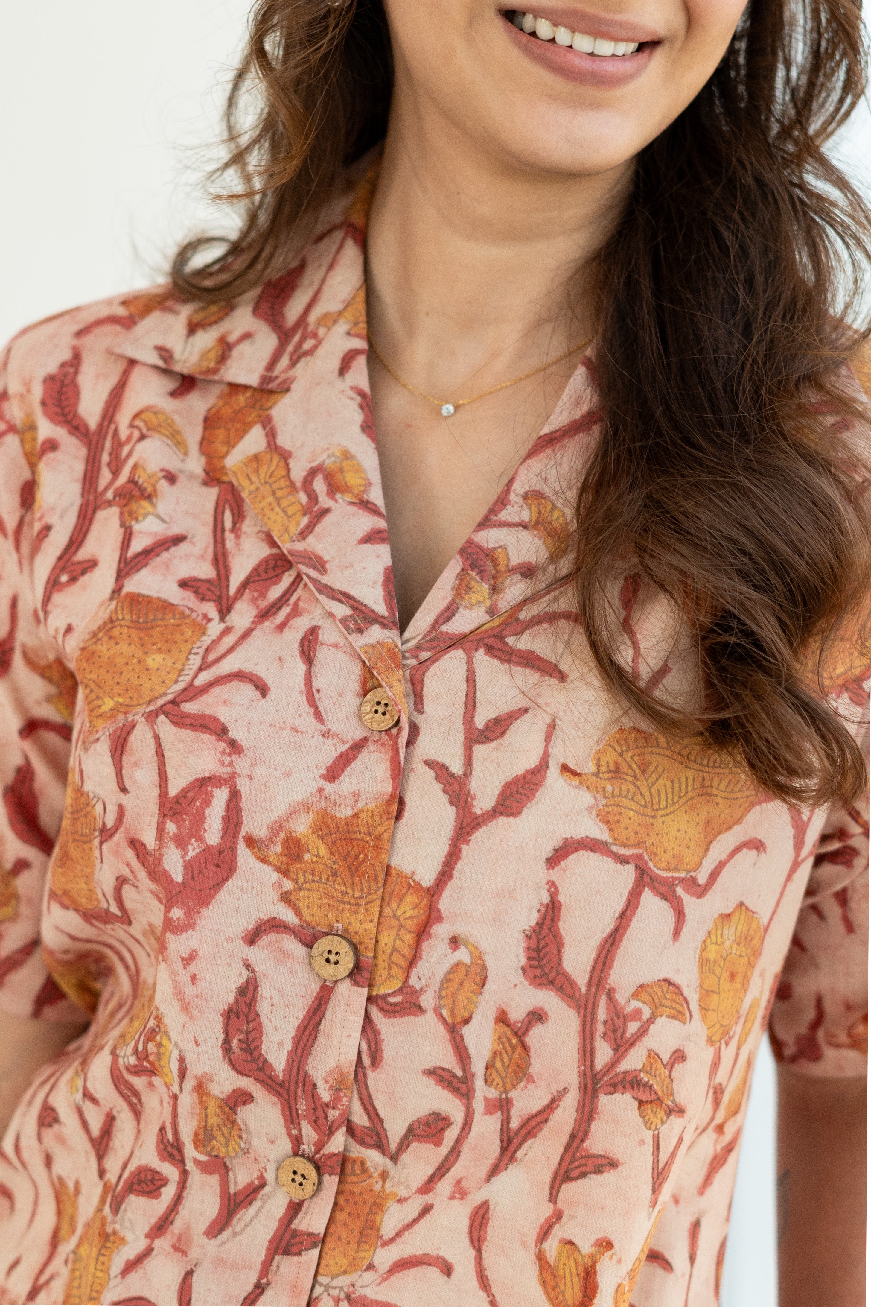 Rustic Petal Handblock Cotton Shirt Kurti