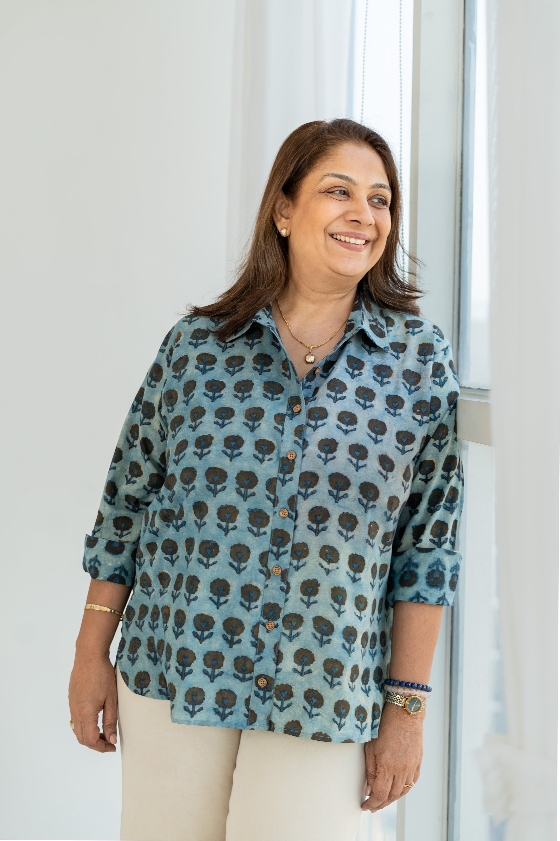 Ocean Bloom Handbkock Cotton Shirt