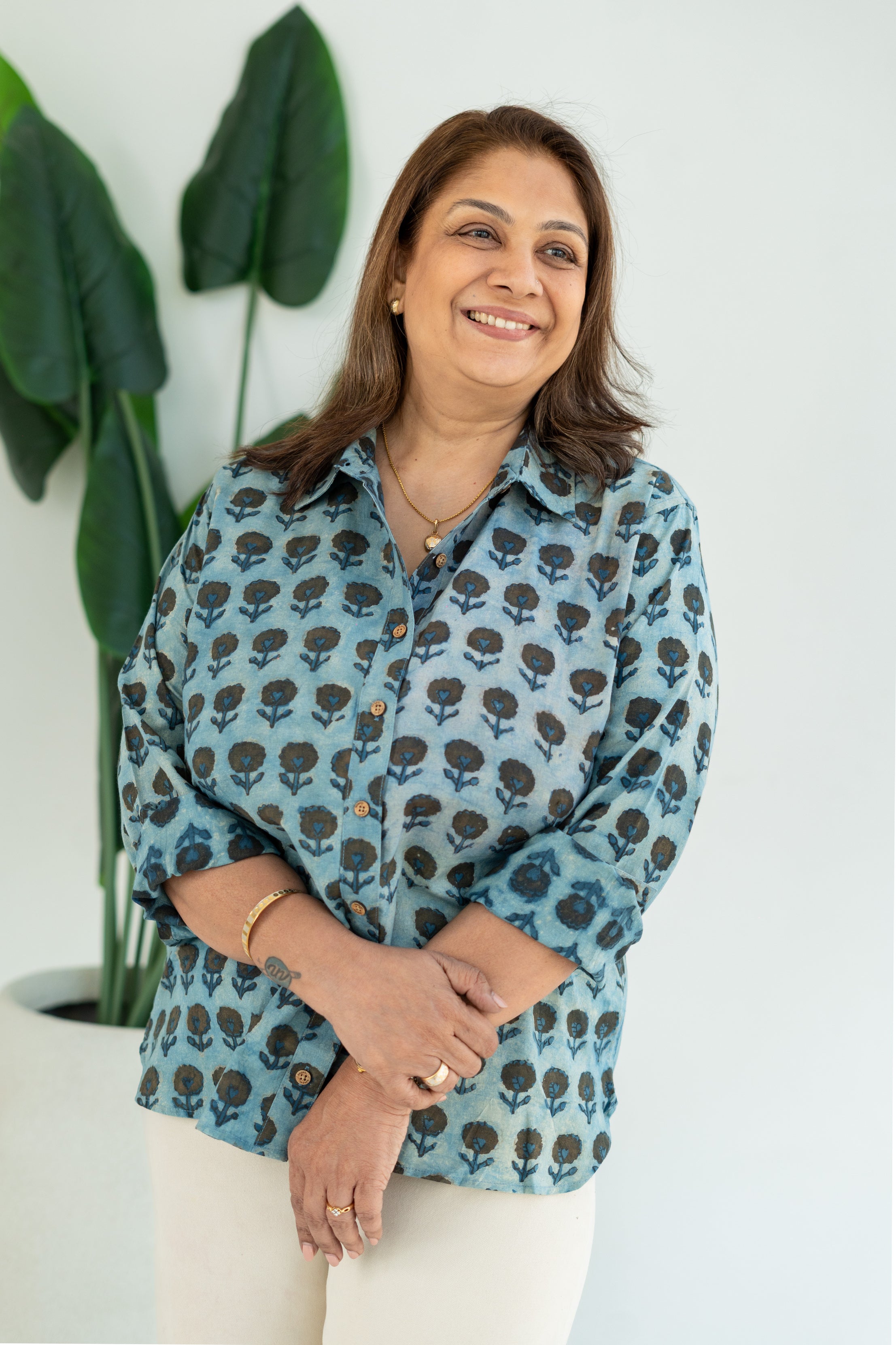 Ocean Bloom Handbkock Cotton Shirt