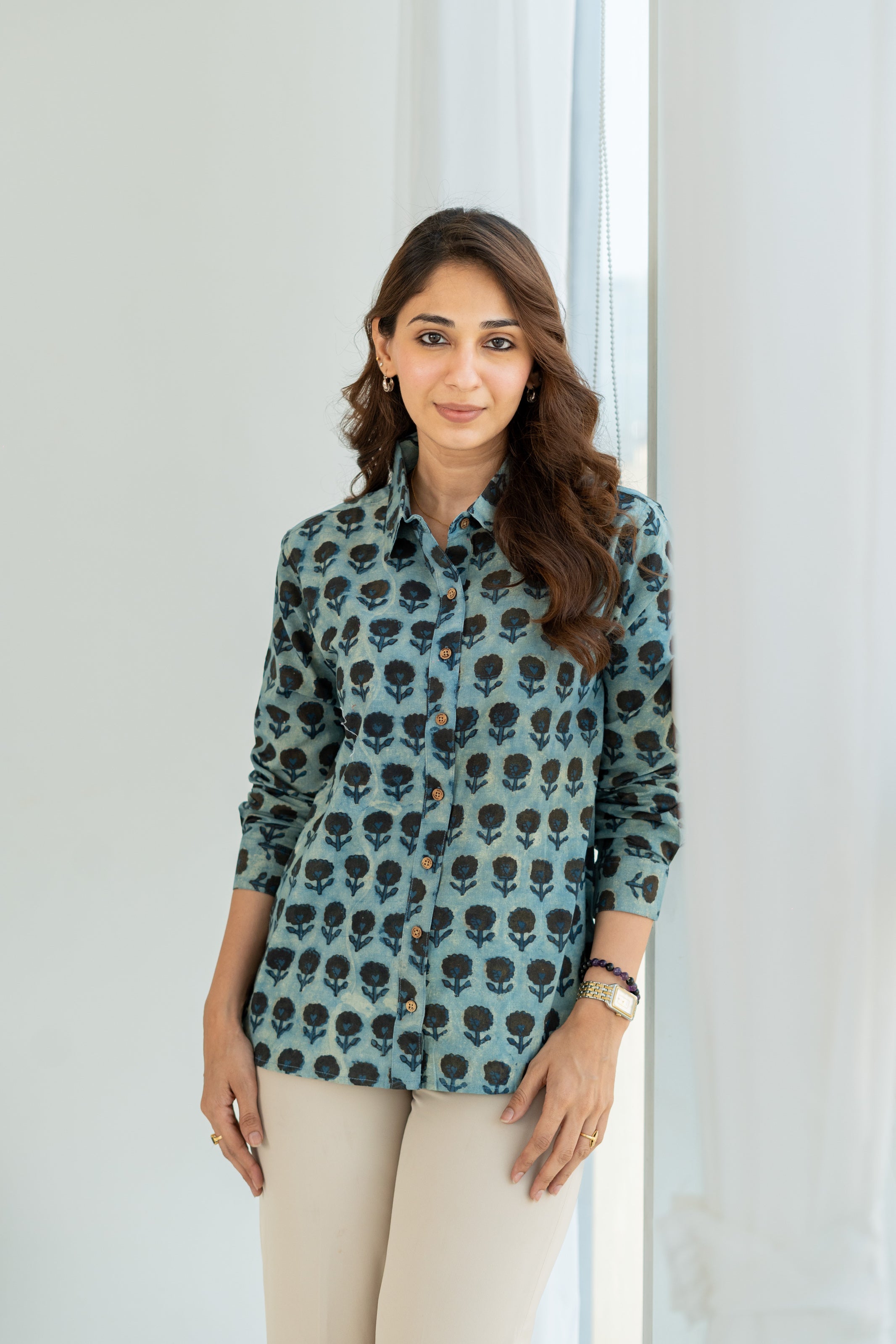 Ocean Bloom Handbkock Cotton Shirt