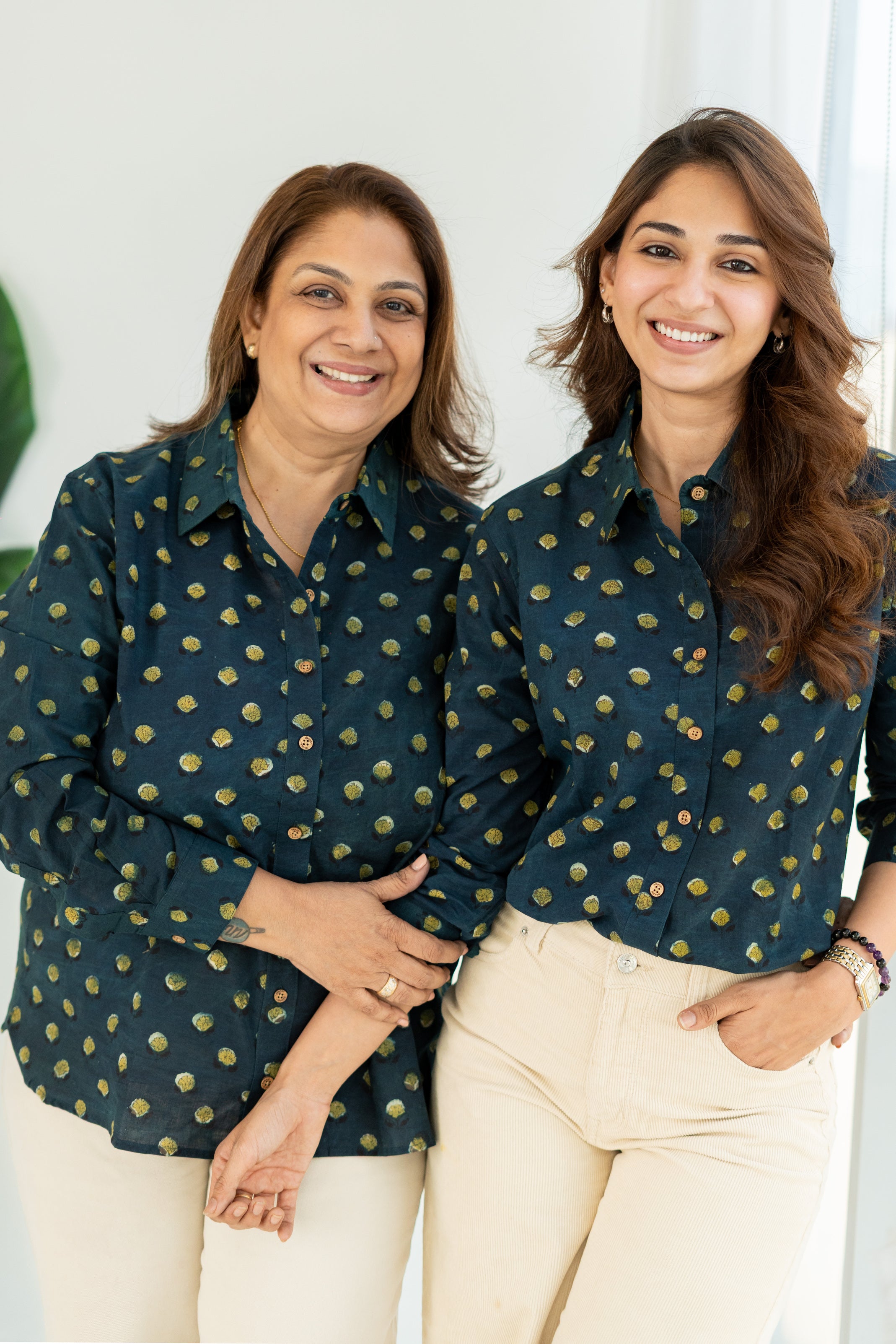 Bottle Green Floral Handblock Cotton Shirt