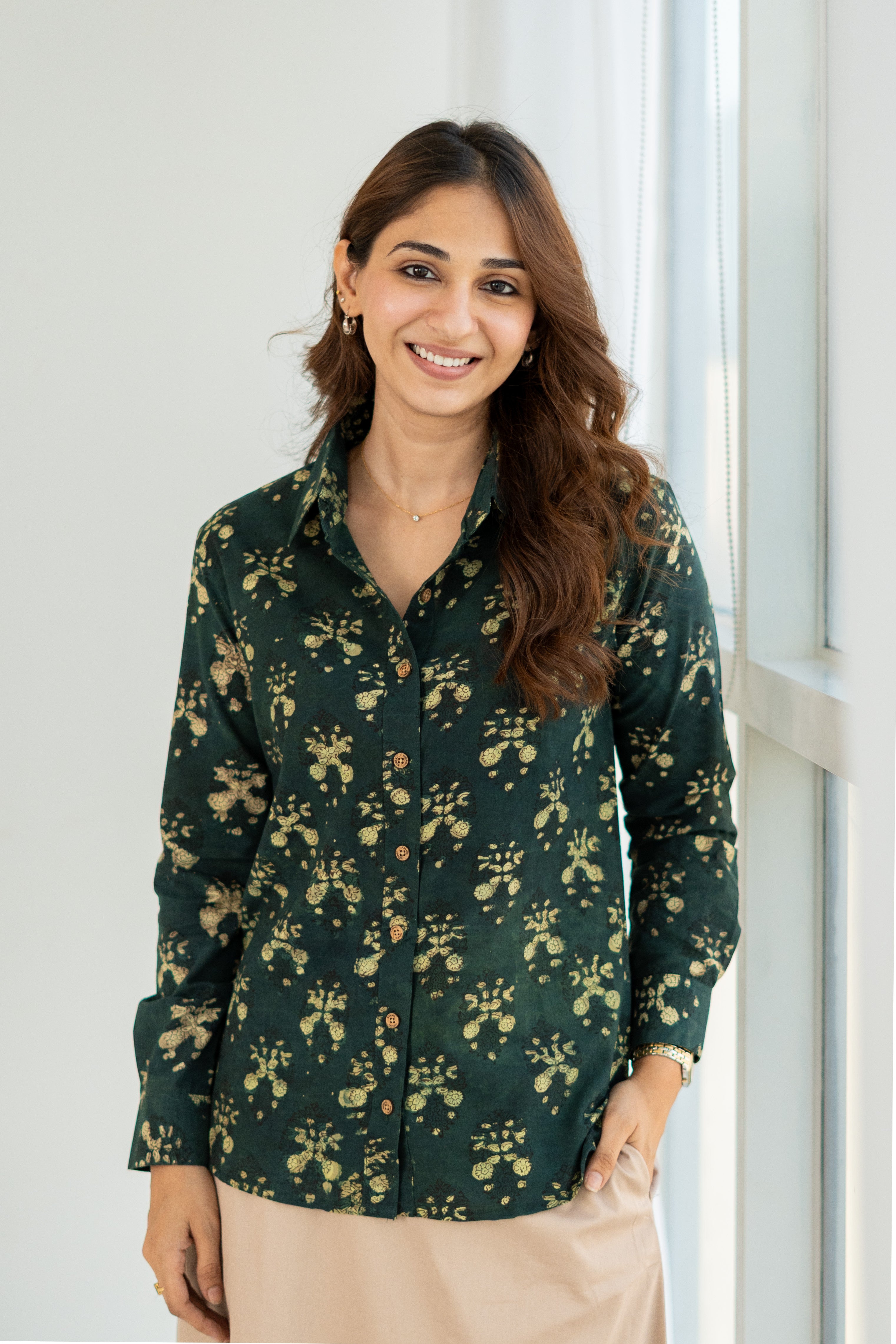 Nilgiri Phool Handblock Cotton Shirt