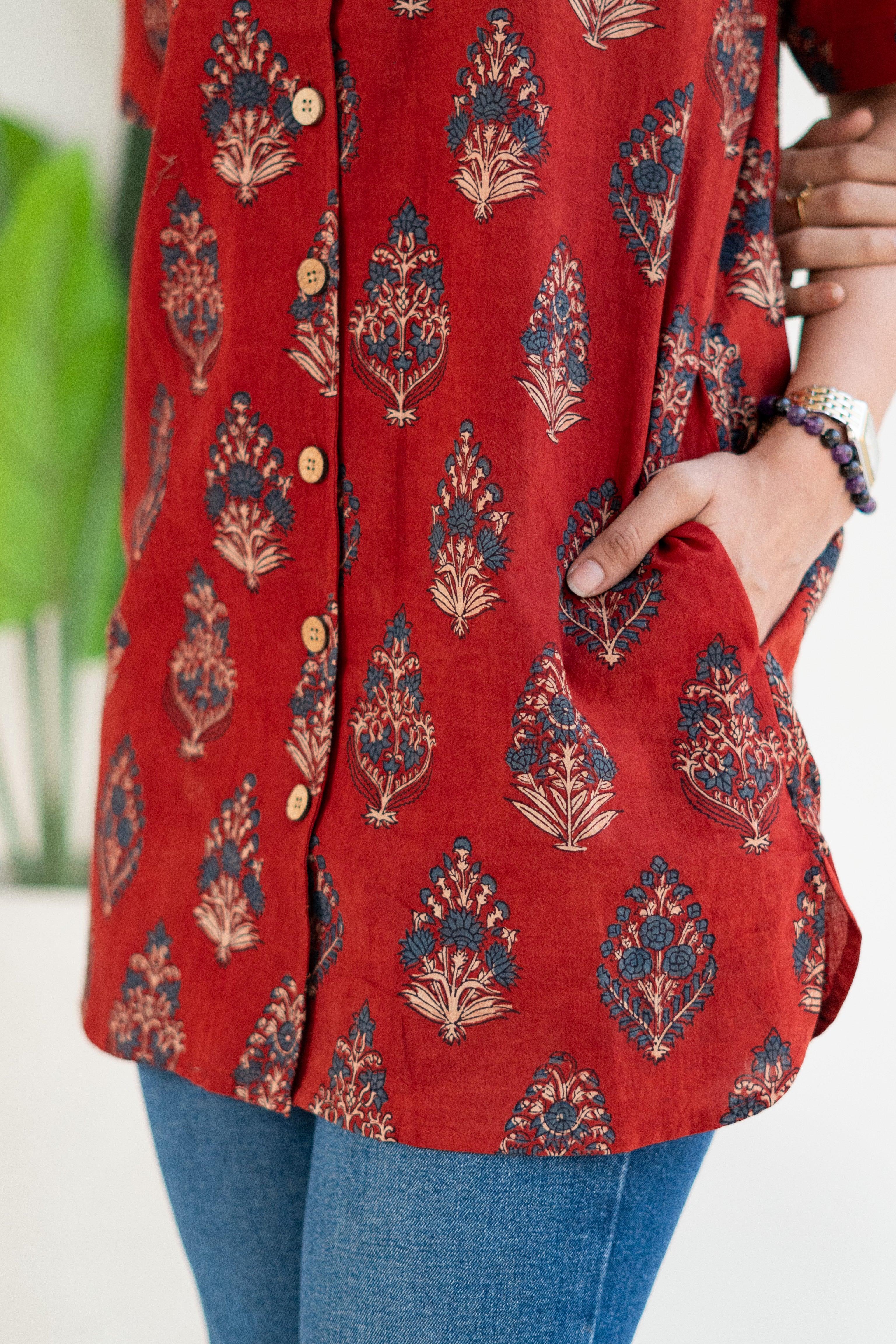 Gulzaar Ajrakh Red Handblock Cotton Shirt Kurti