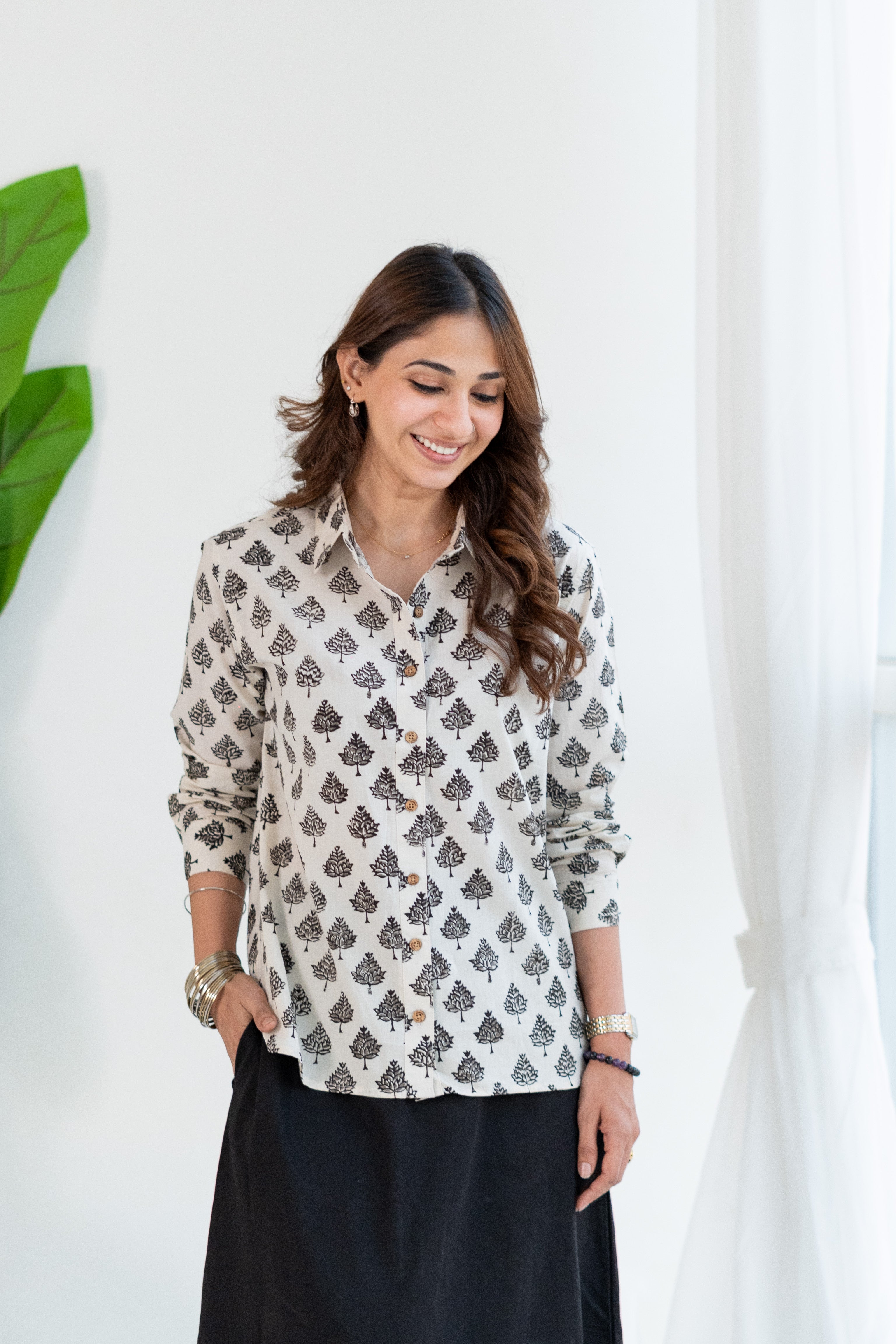 Safed Rangmahal Handblock Cotton Shirt