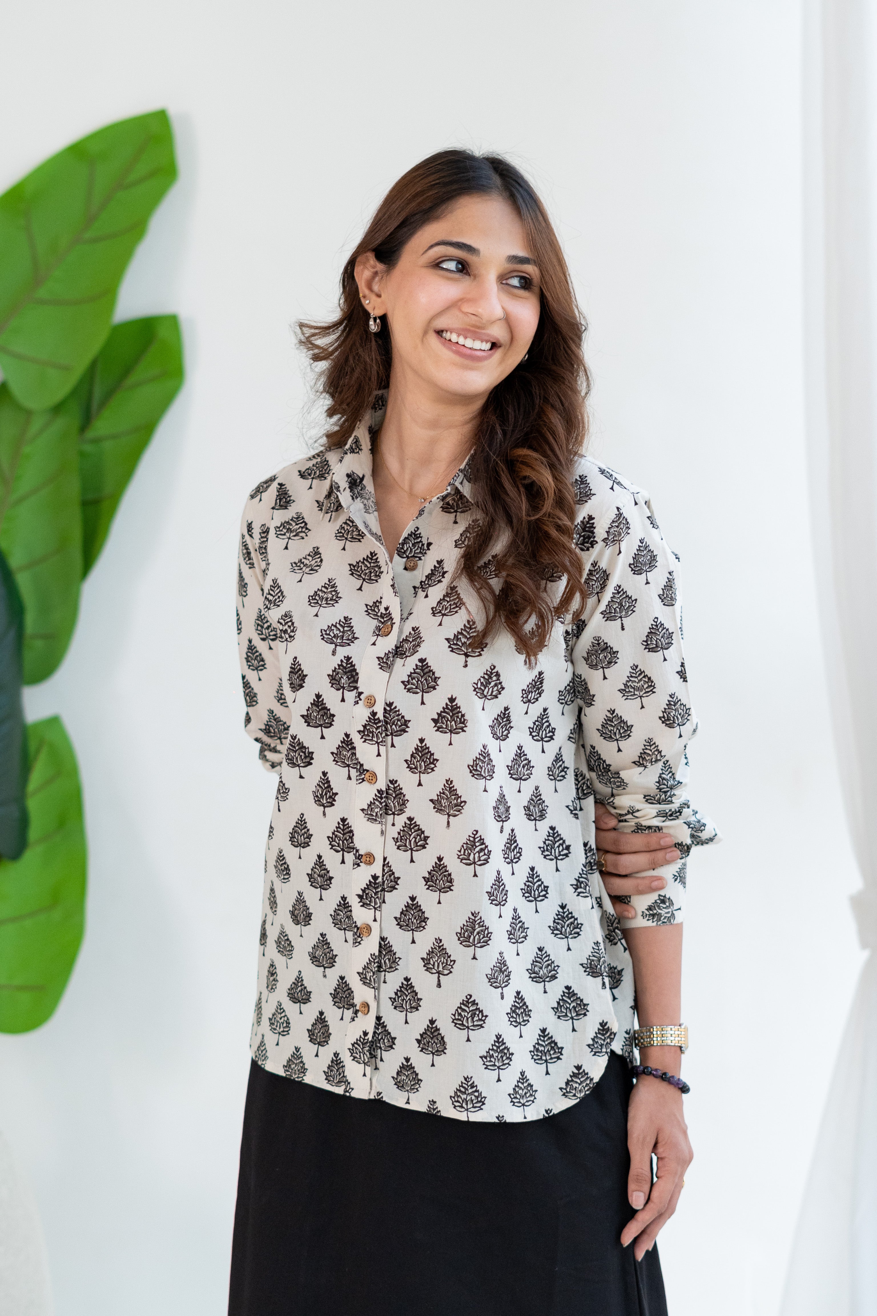 Safed Rangmahal Handblock Cotton Shirt