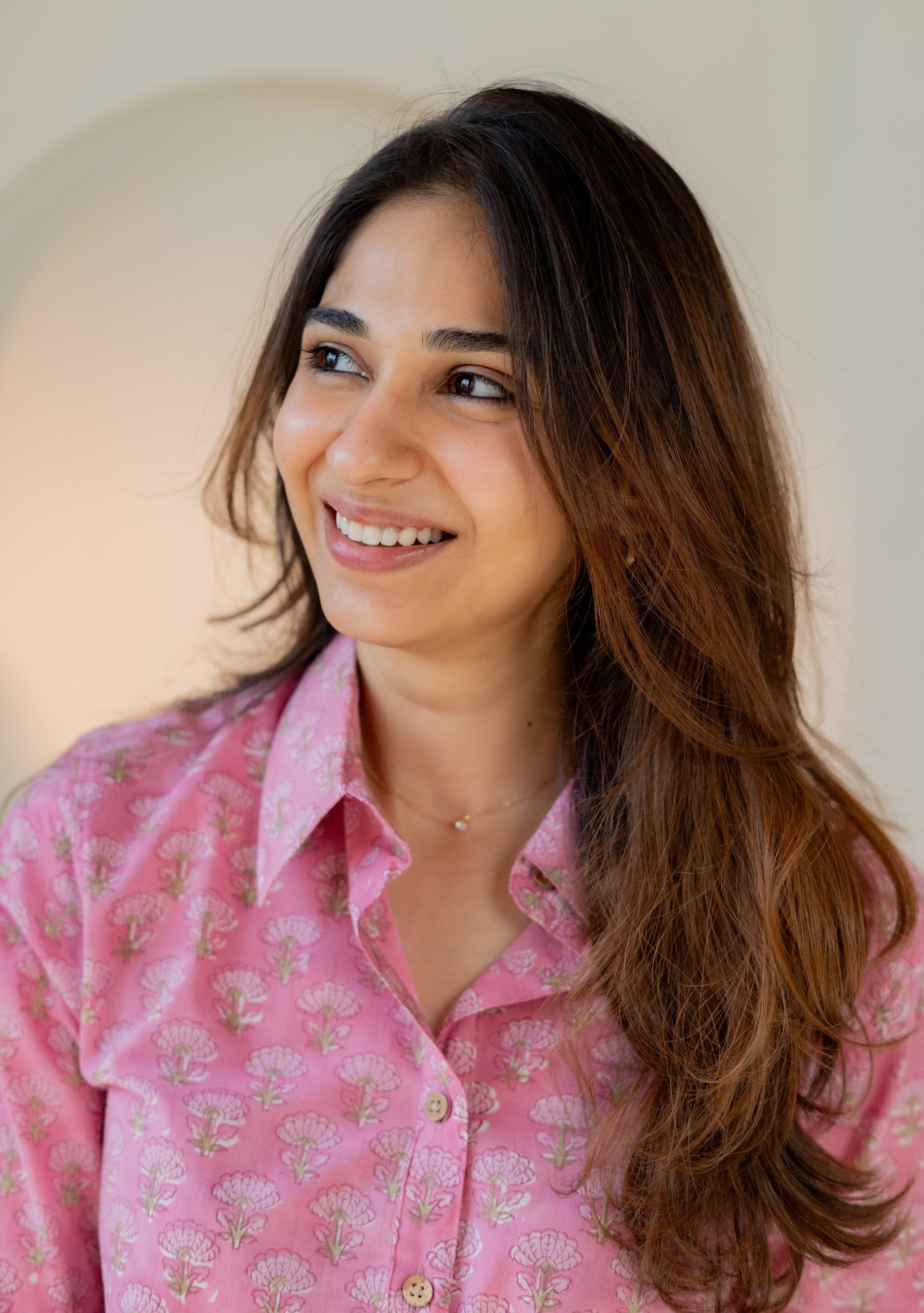 Pink Blossom Block Print Cotton Shirt