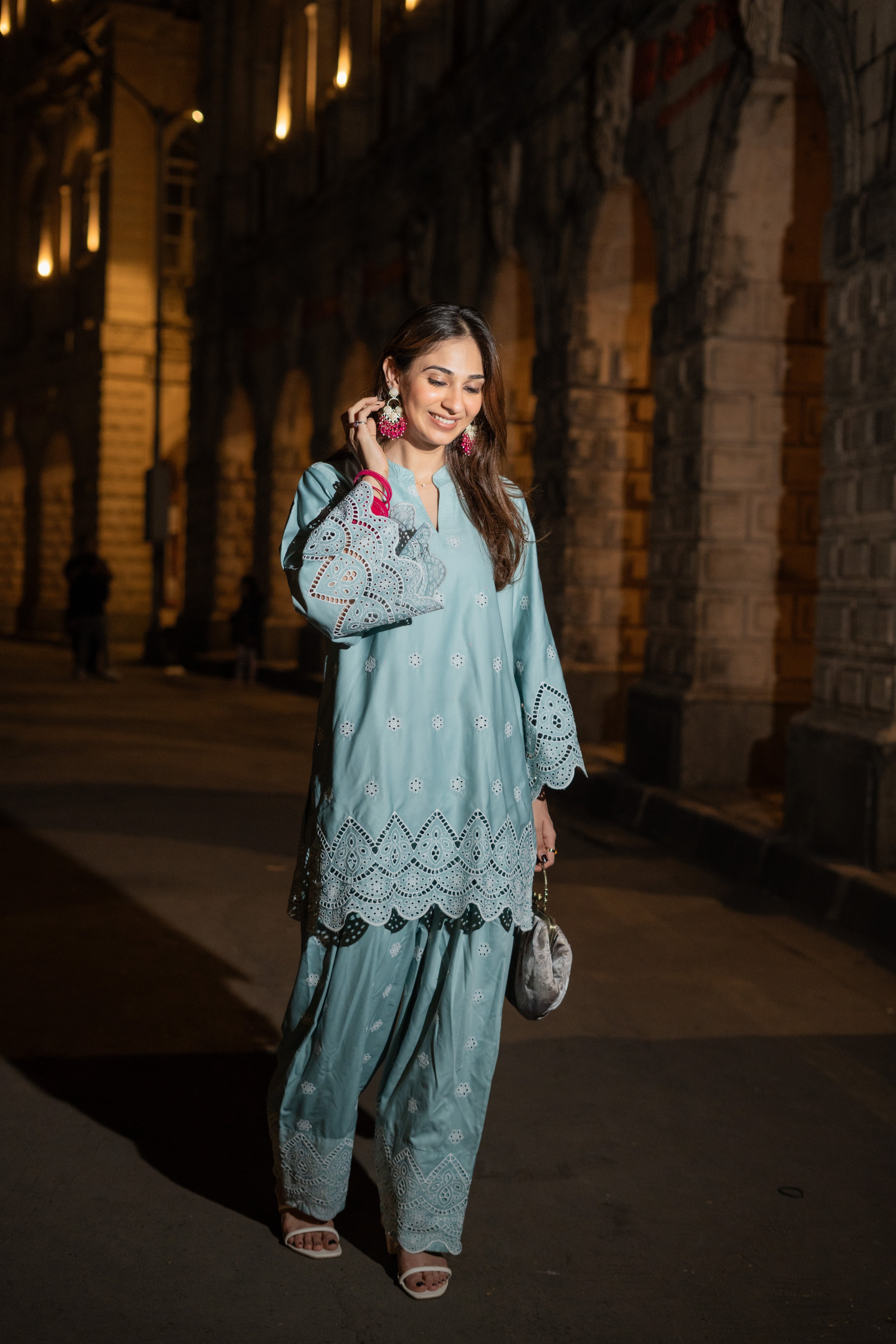Mint Blue Embroidered Farshi Salwar Set