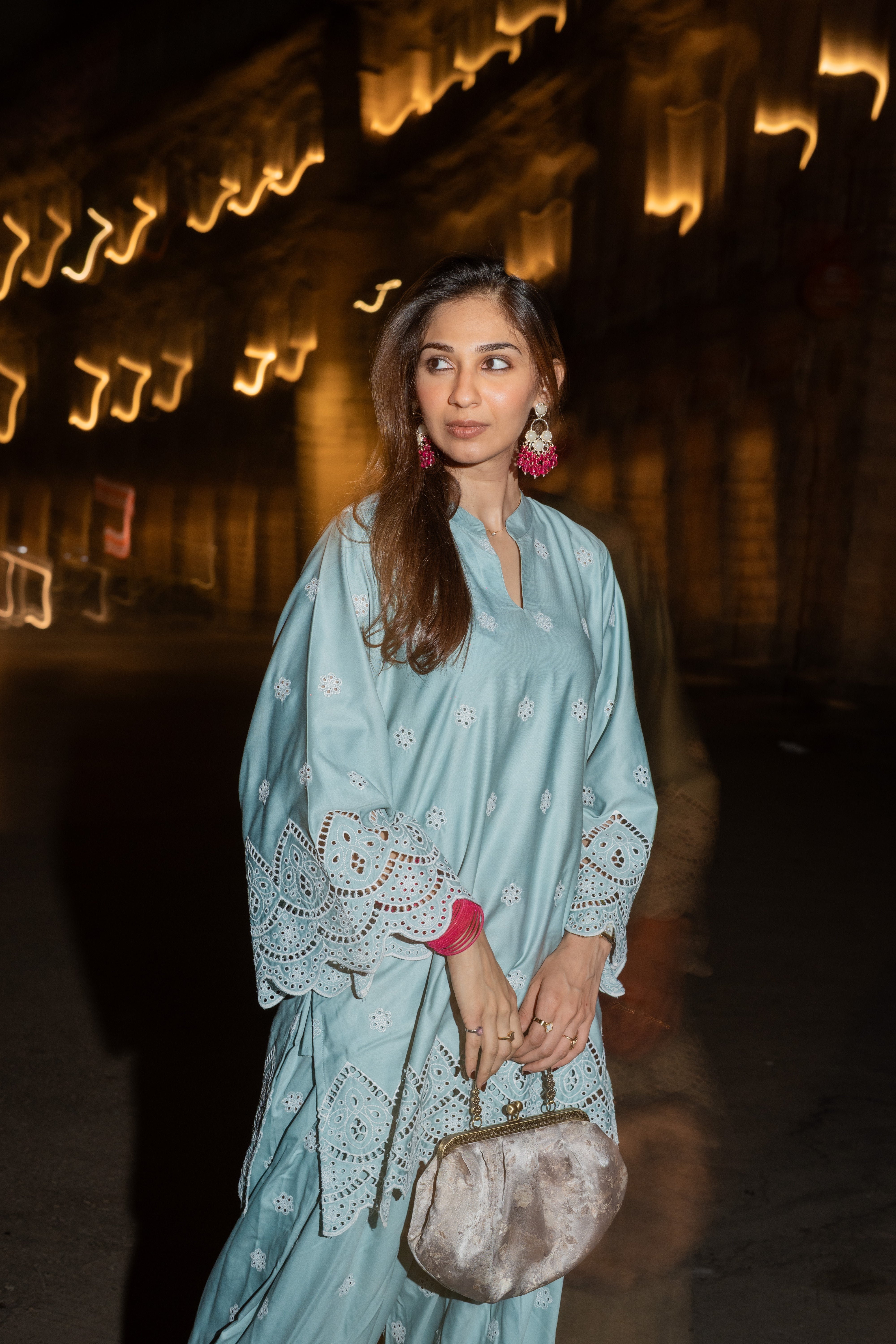Mint Blue Embroidered Farshi Salwar Set