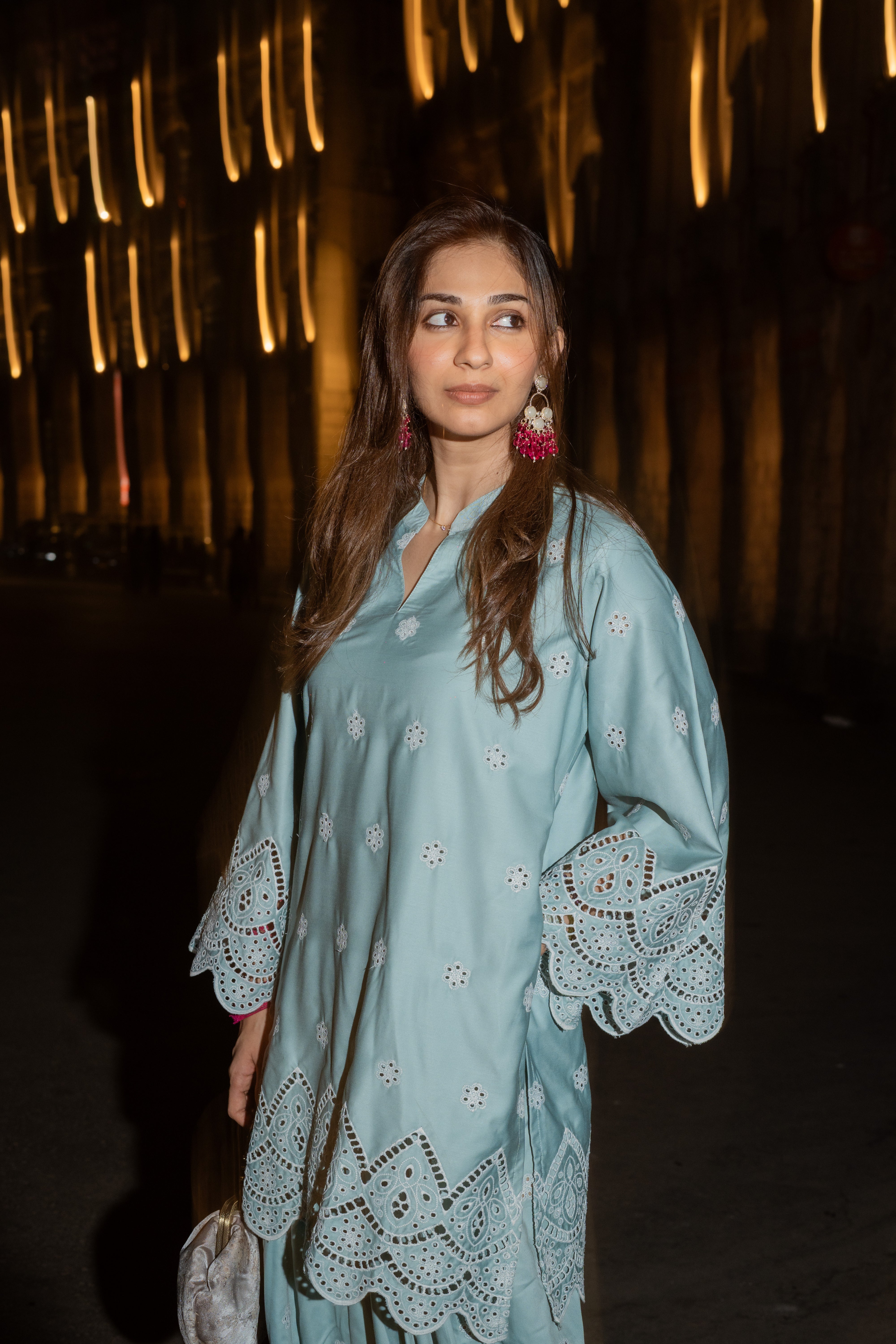 Mint Blue Embroidered Farshi Salwar Set