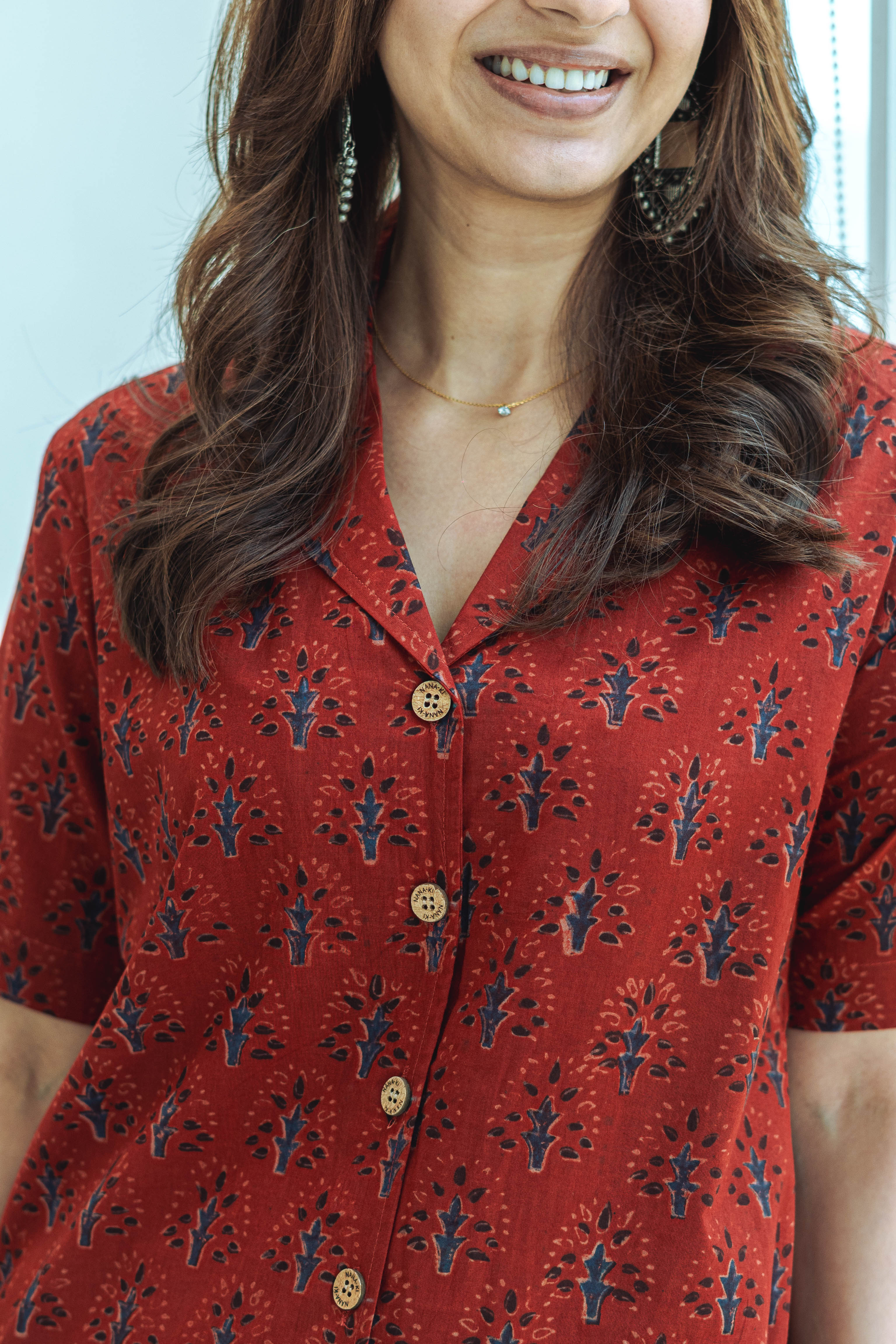 Red Bagru Floral Block Print Cotton Shirt Kurti
