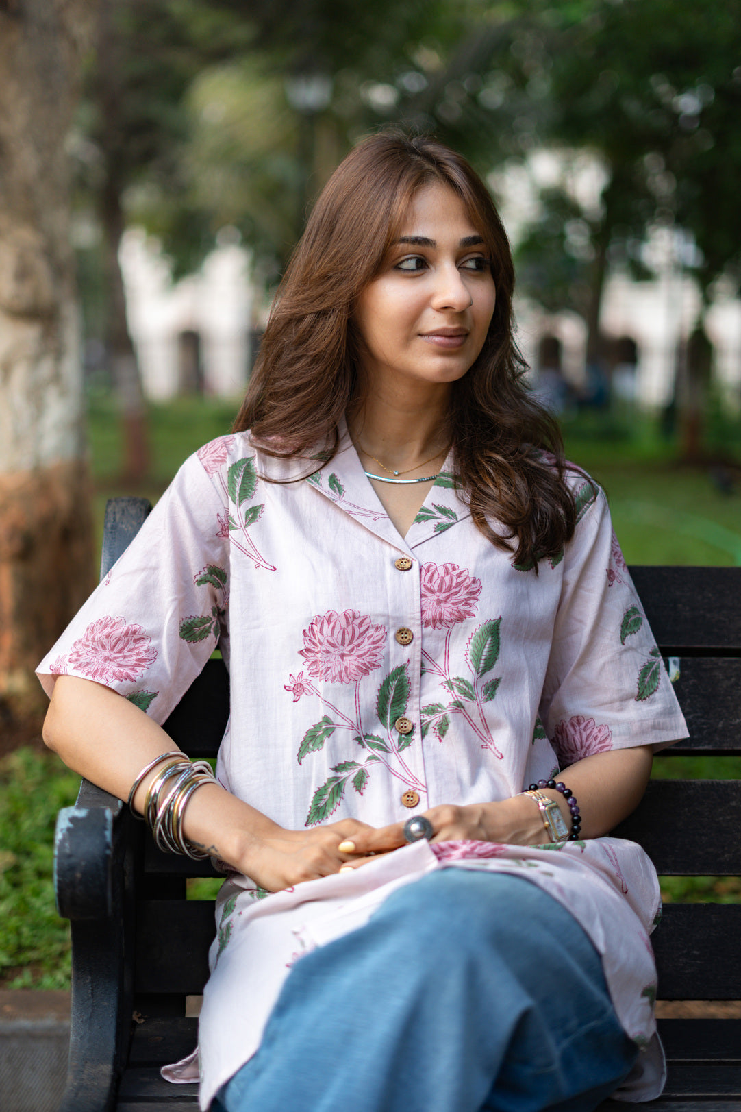 Pink Blossom Handblock Cotton Shirt Kurti