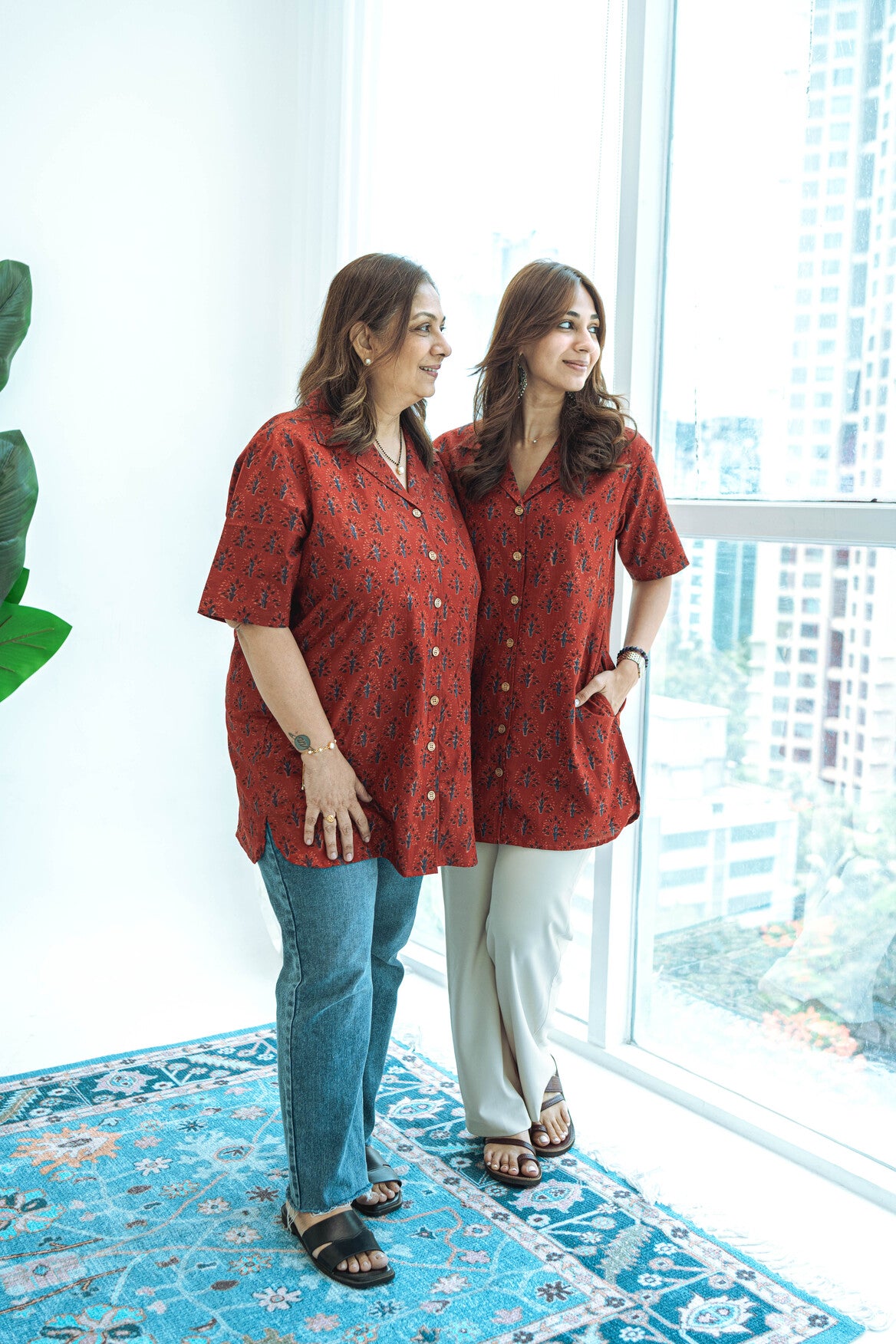 Red Bagru Floral Block Print Cotton Shirt Kurti