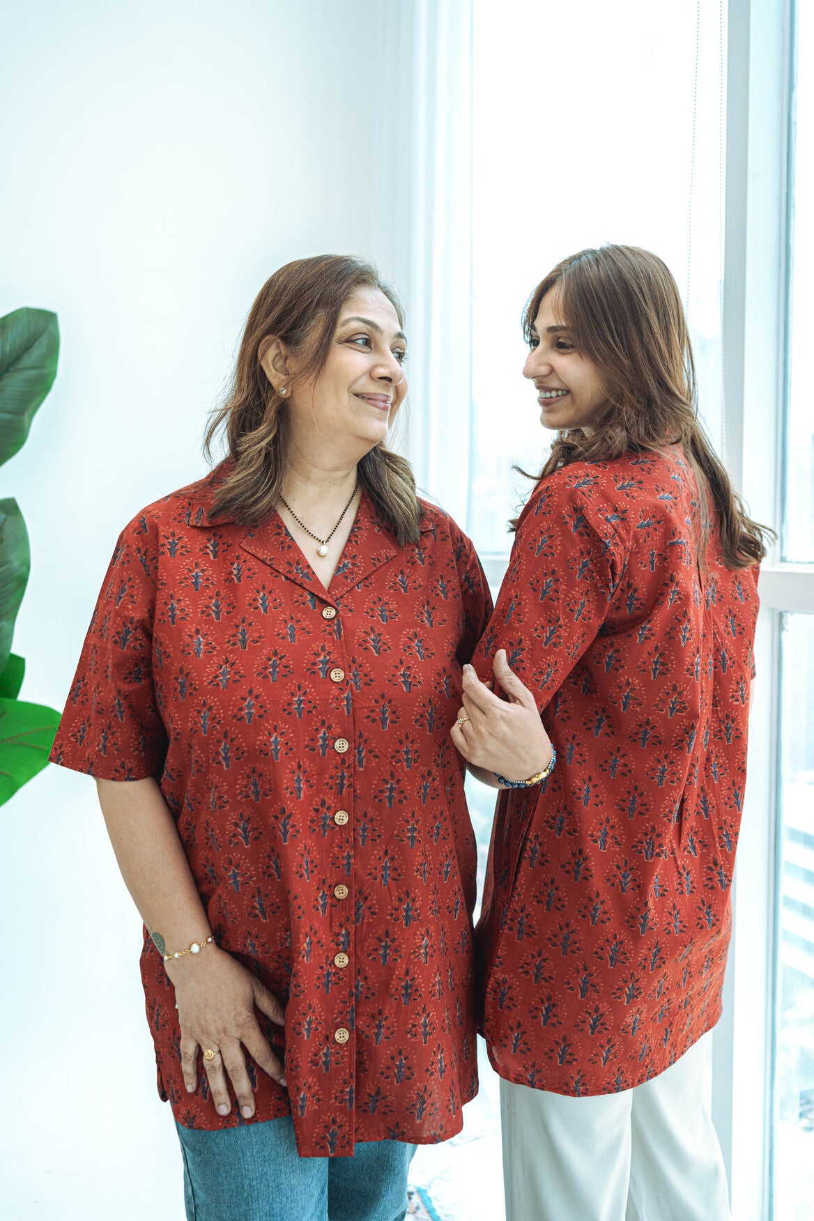 Red Bagru Floral Block Print Cotton Shirt Kurti