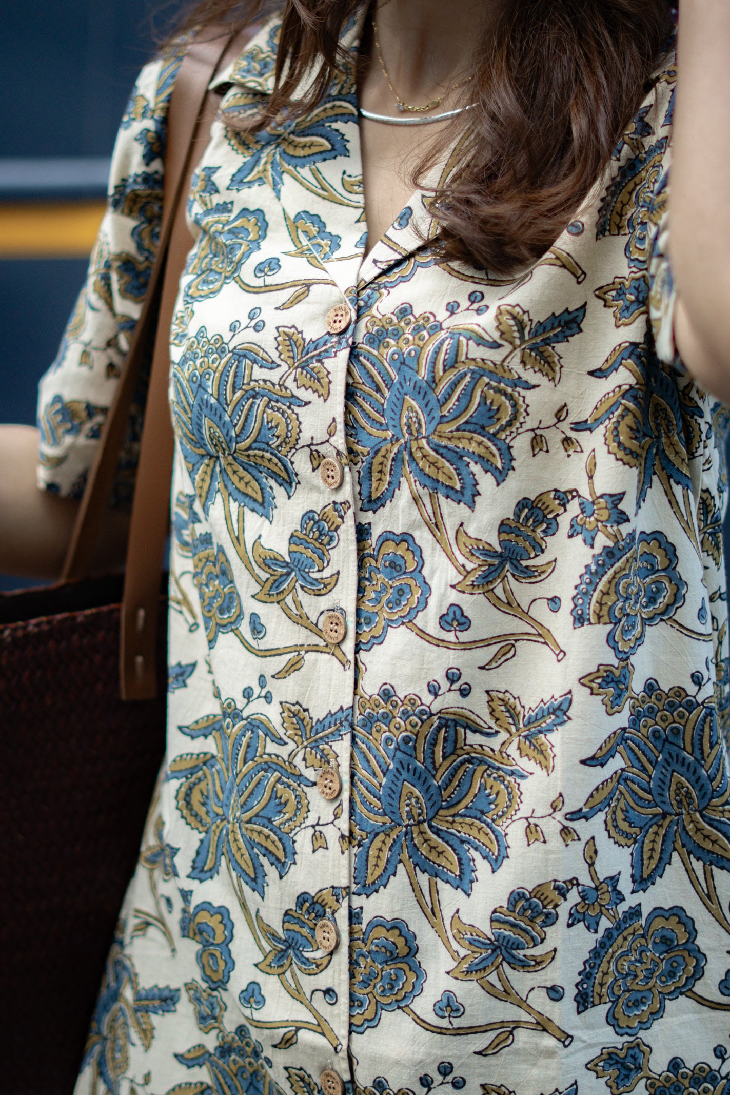Ajrakh Beige Floral Handblock Cotton Shirt Kurti