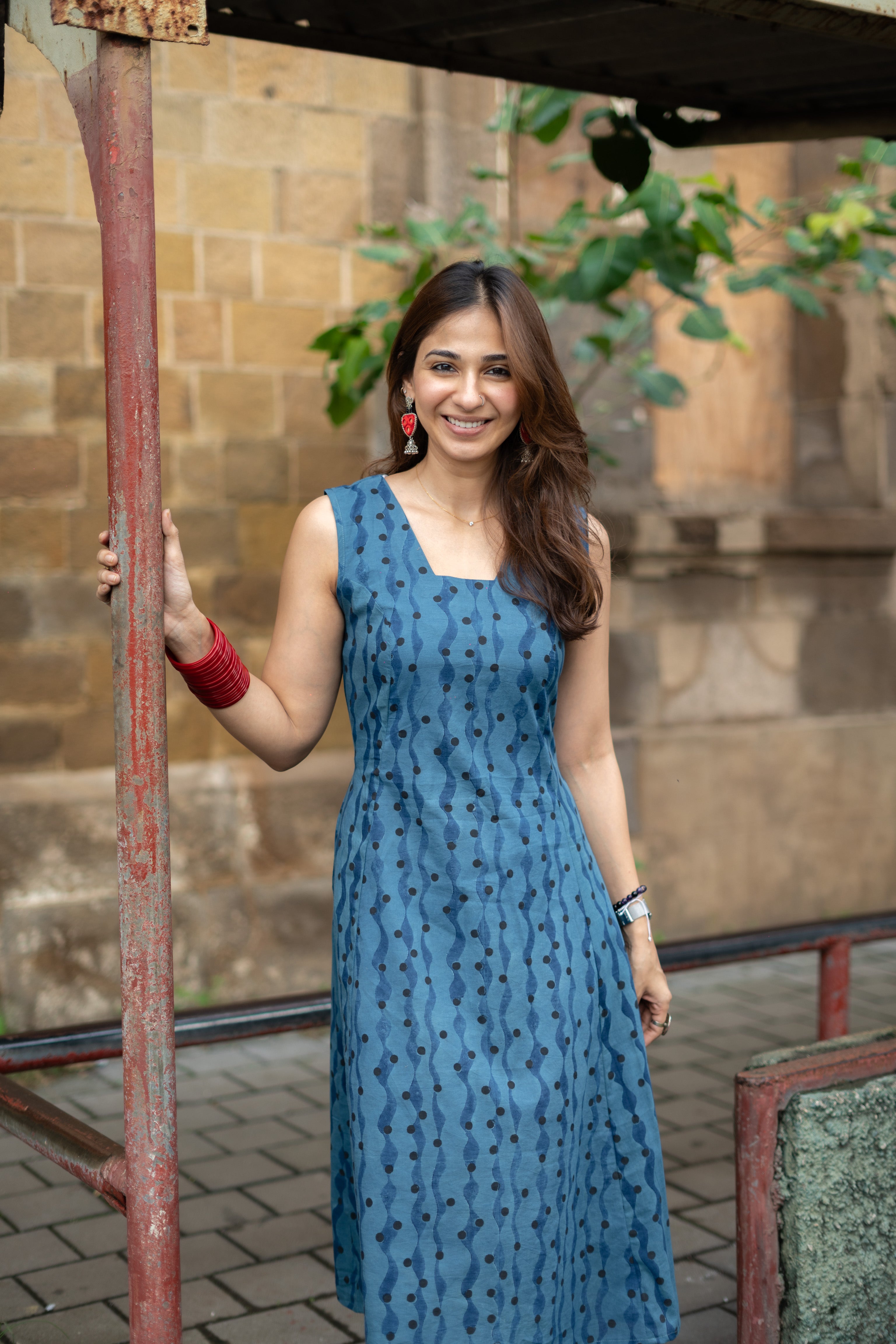 Indigo Ocean Handblock Cotton Corset Dress