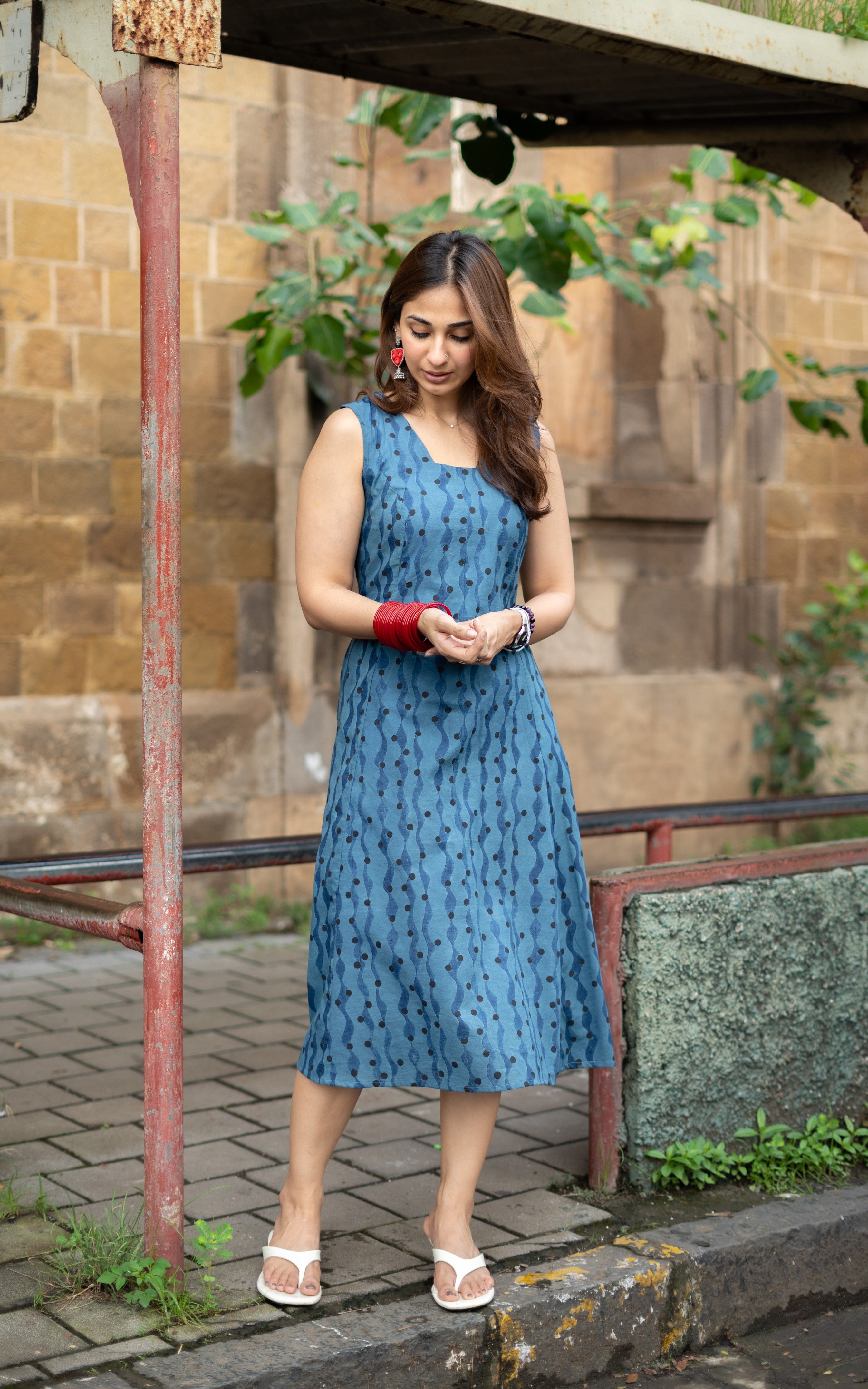 Indigo Ocean Handblock Cotton Corset Dress