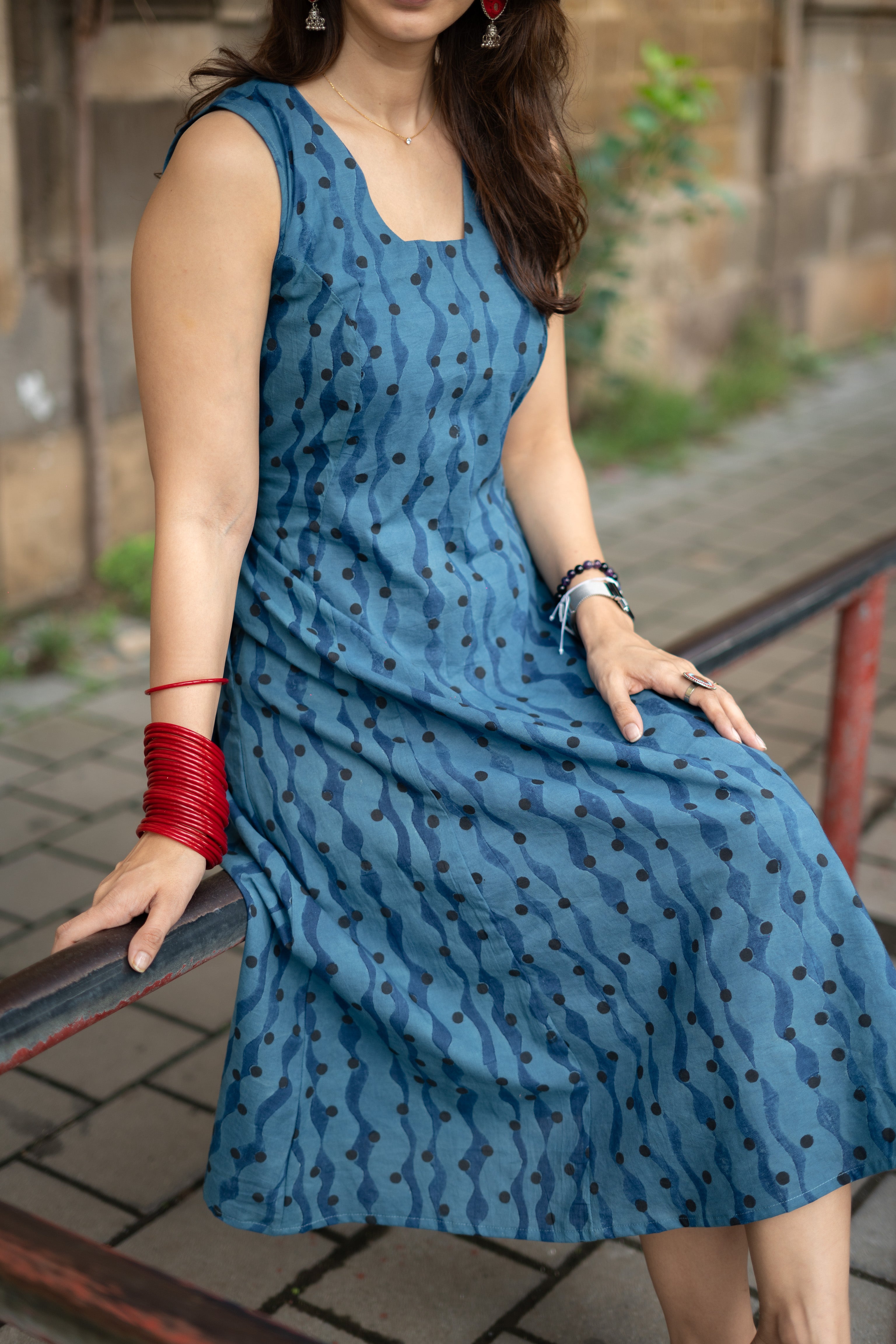 Indigo Ocean Handblock Cotton Corset Dress