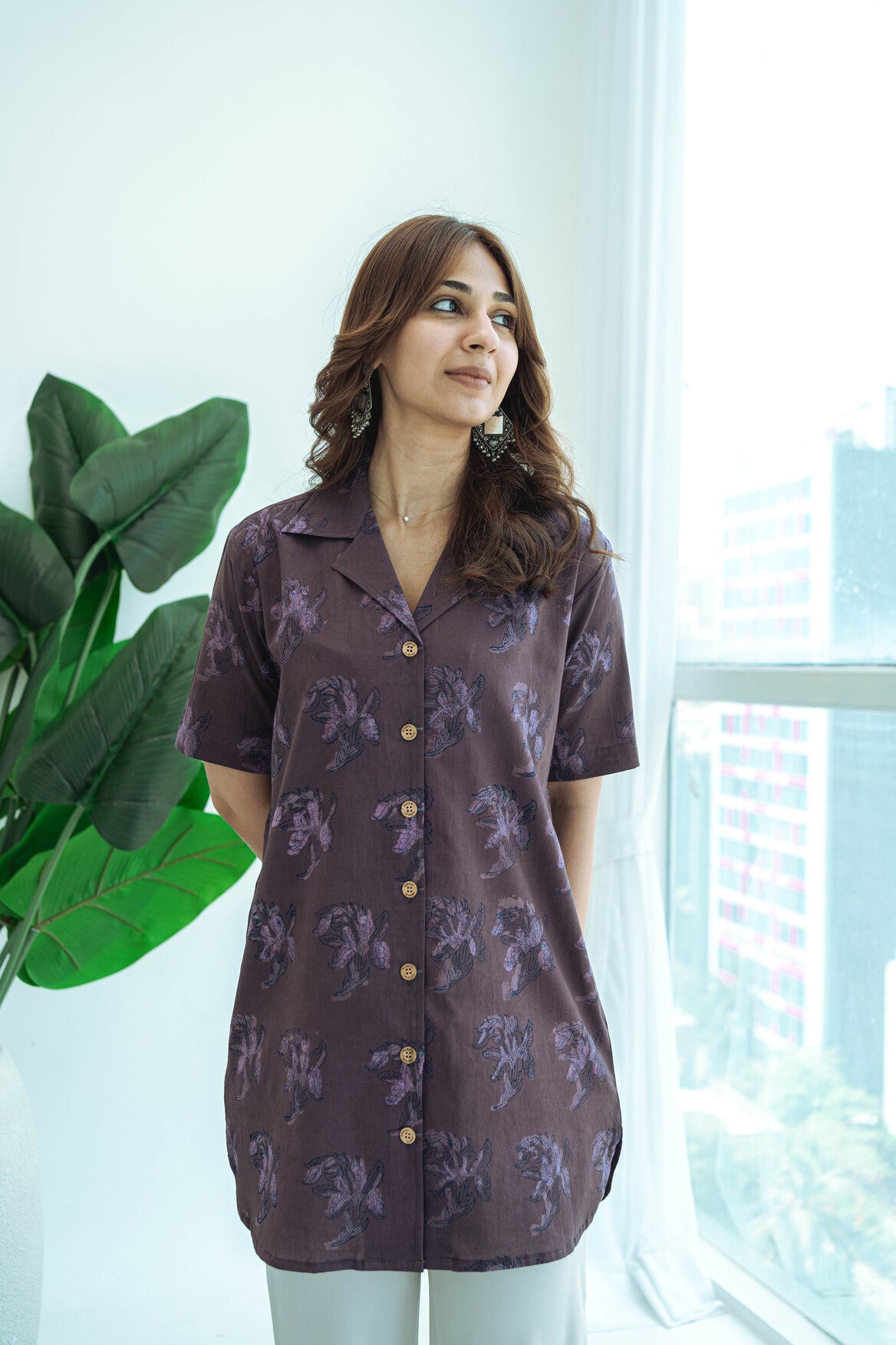 Purple Bagru Handblock Cotton Shirt Kurti