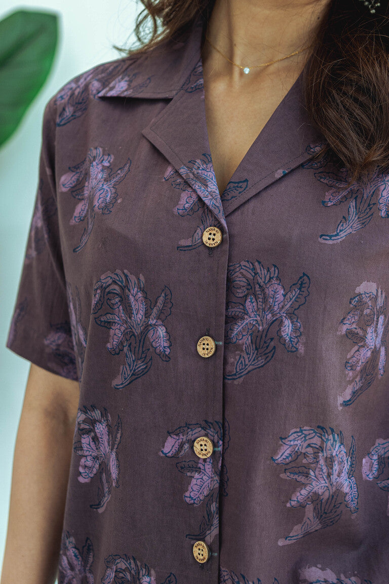 Purple Bagru Handblock Cotton Shirt Kurti