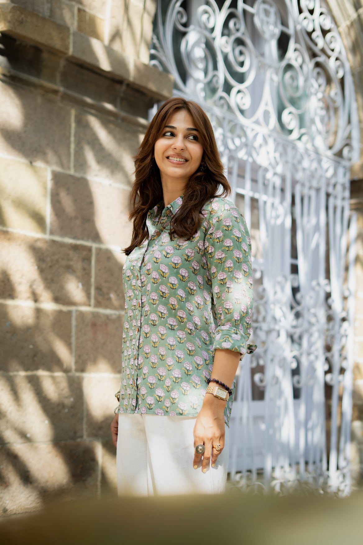 Green Sanganeri Handblock Mul Cotton Shirt