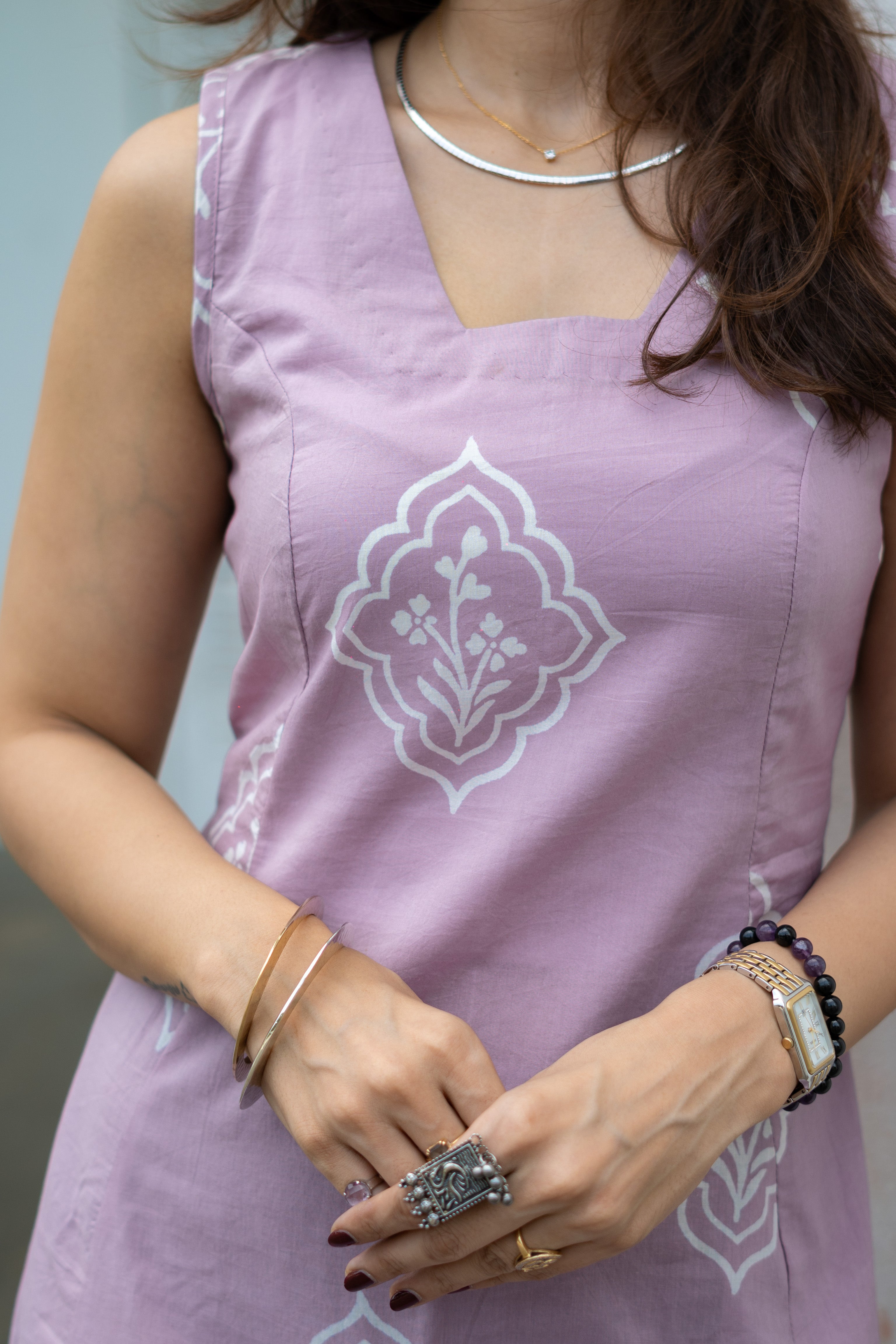 Lavender Flower Handblock Cotton Corset Dress