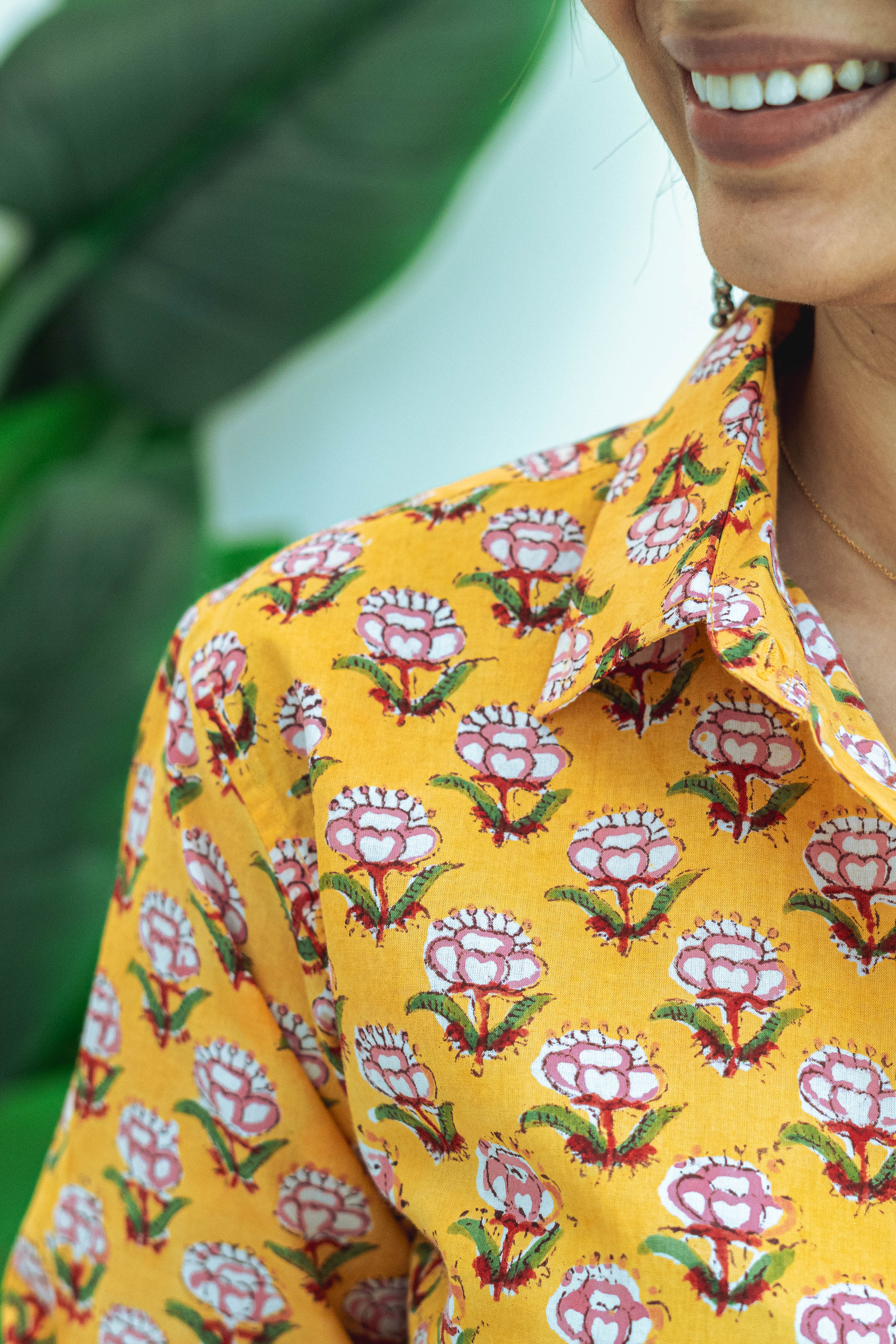 Mustard Yellow Floral Handblock Cotton Shirt
