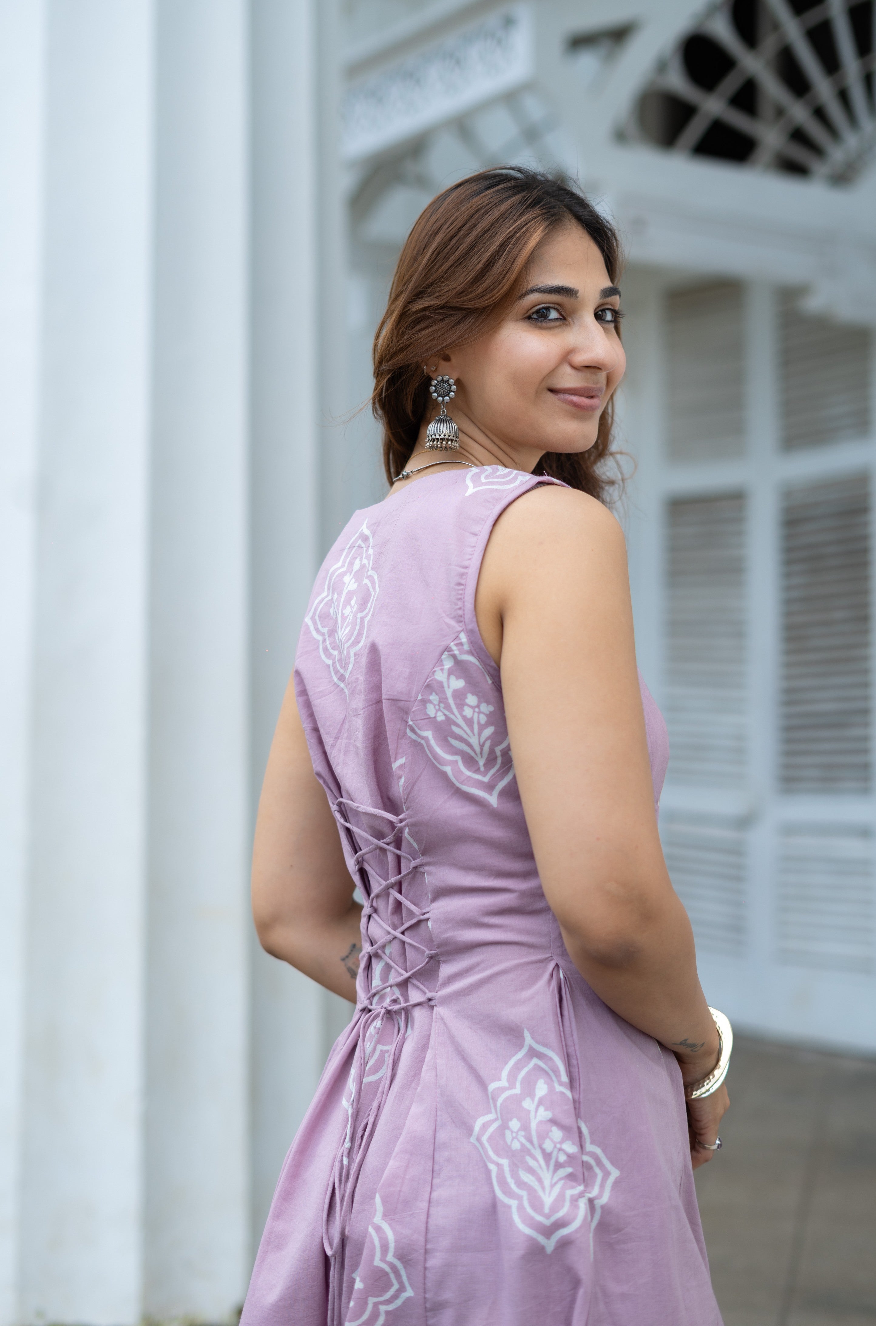 Lavender Flower Handblock Cotton Corset Dress