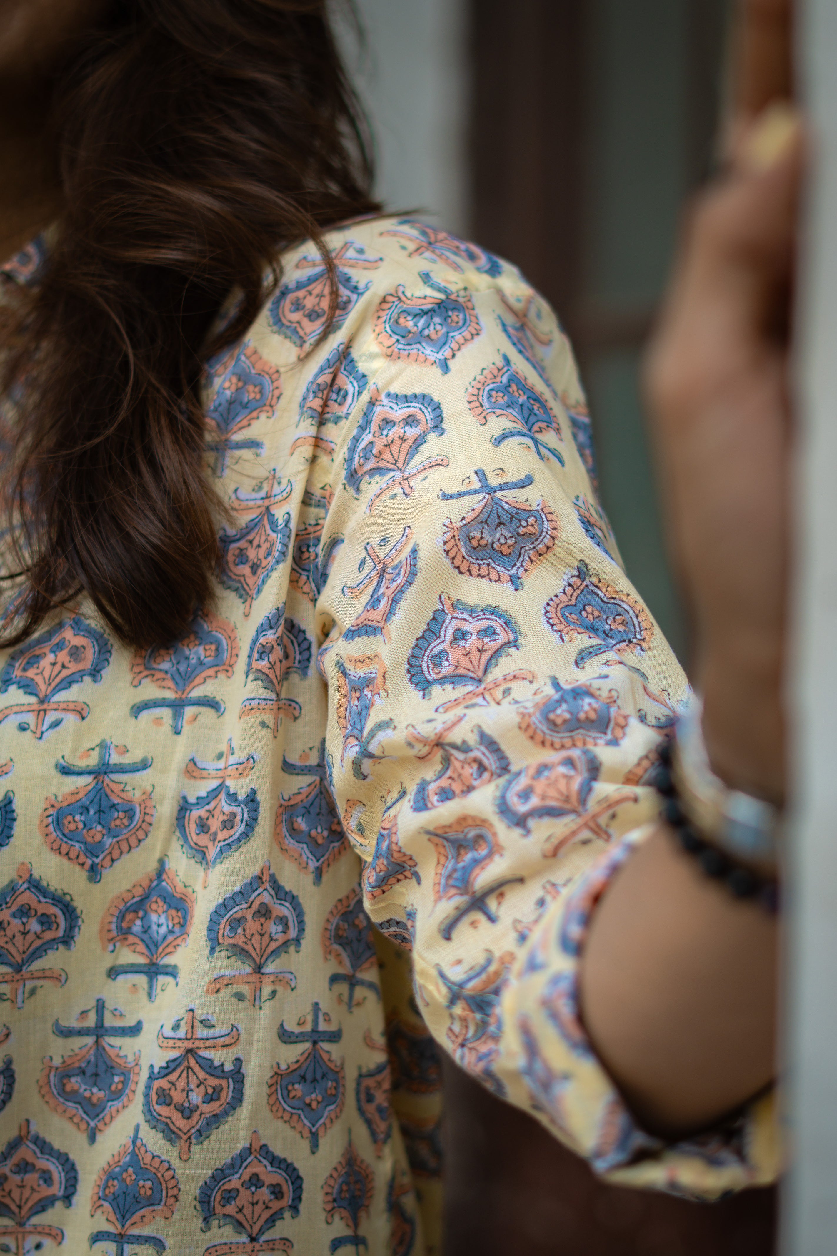 Yellow Sanganeri Handblock Mul Cotton Shirt