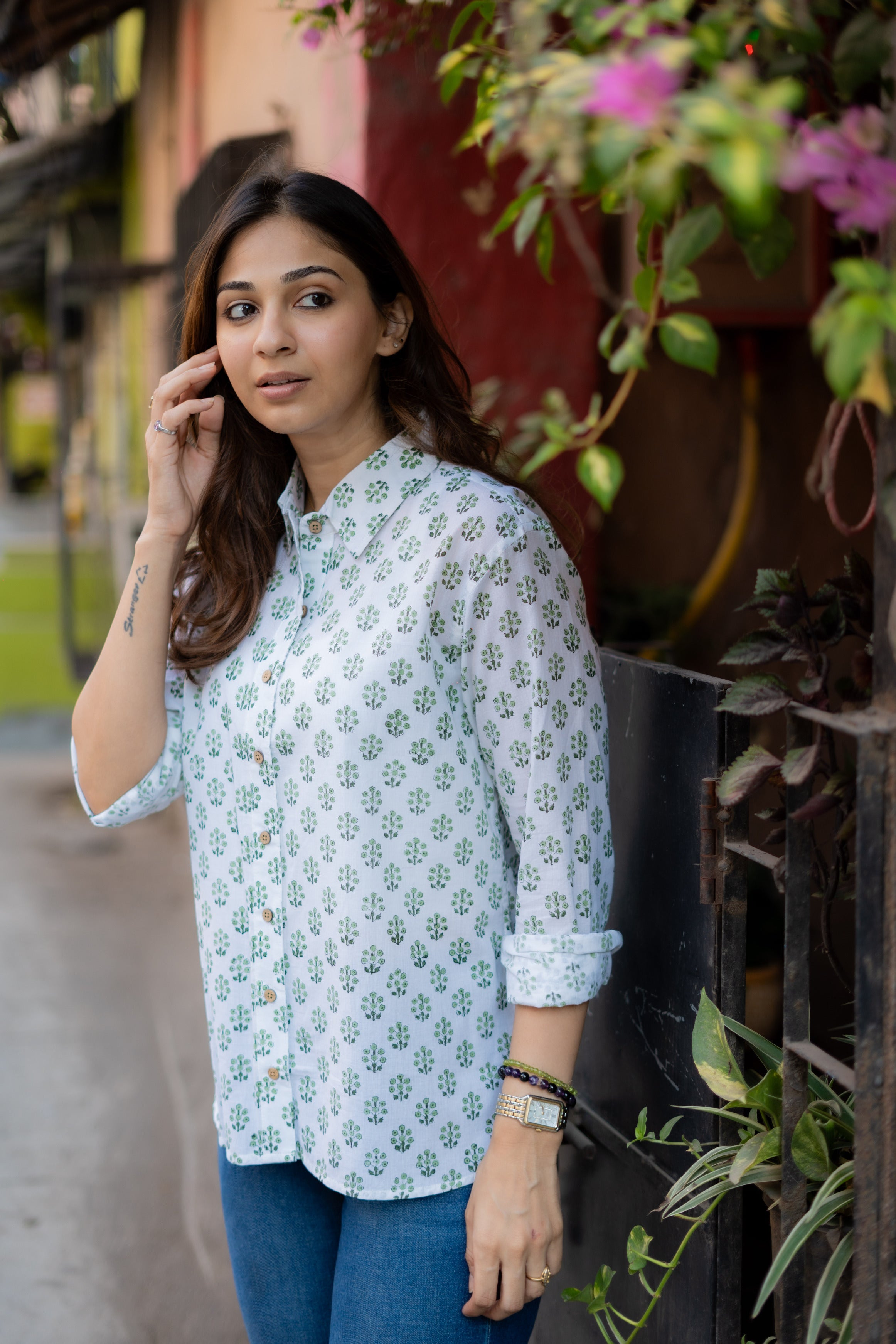 Green Summer Handblock Cotton Shirt