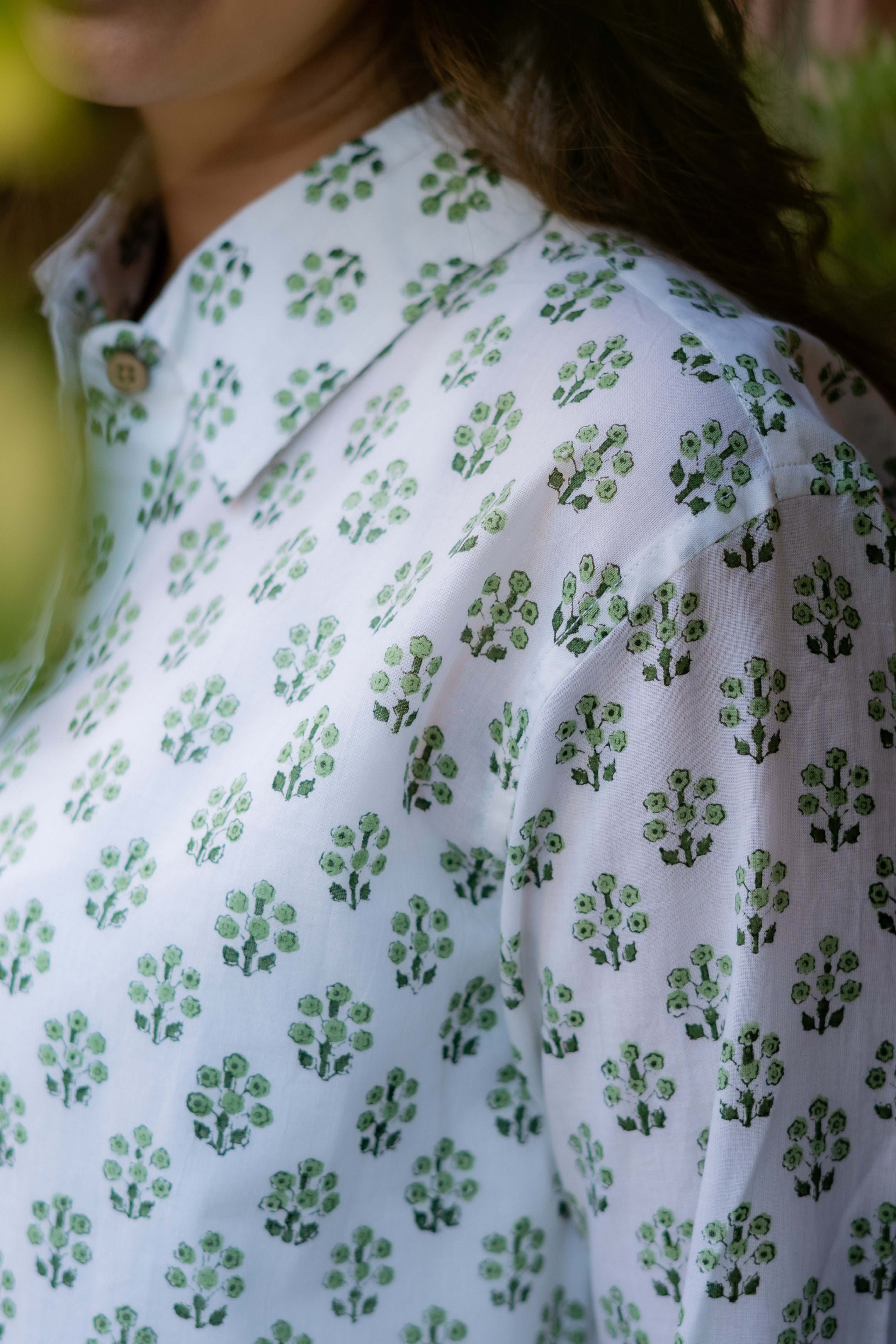 Green Summer Handblock Cotton Shirt