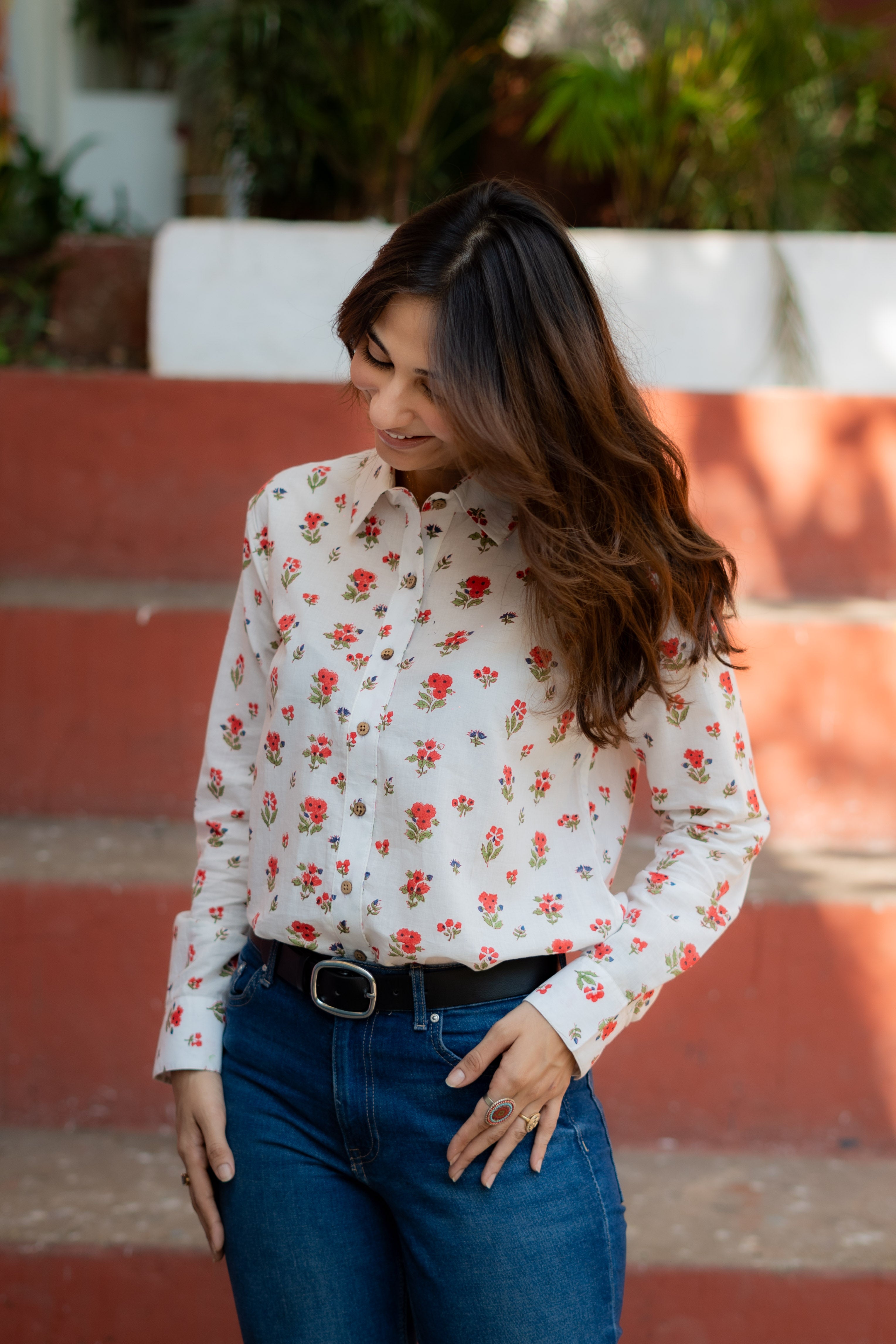 Cherry Blossom Handblock Cotton Shirt