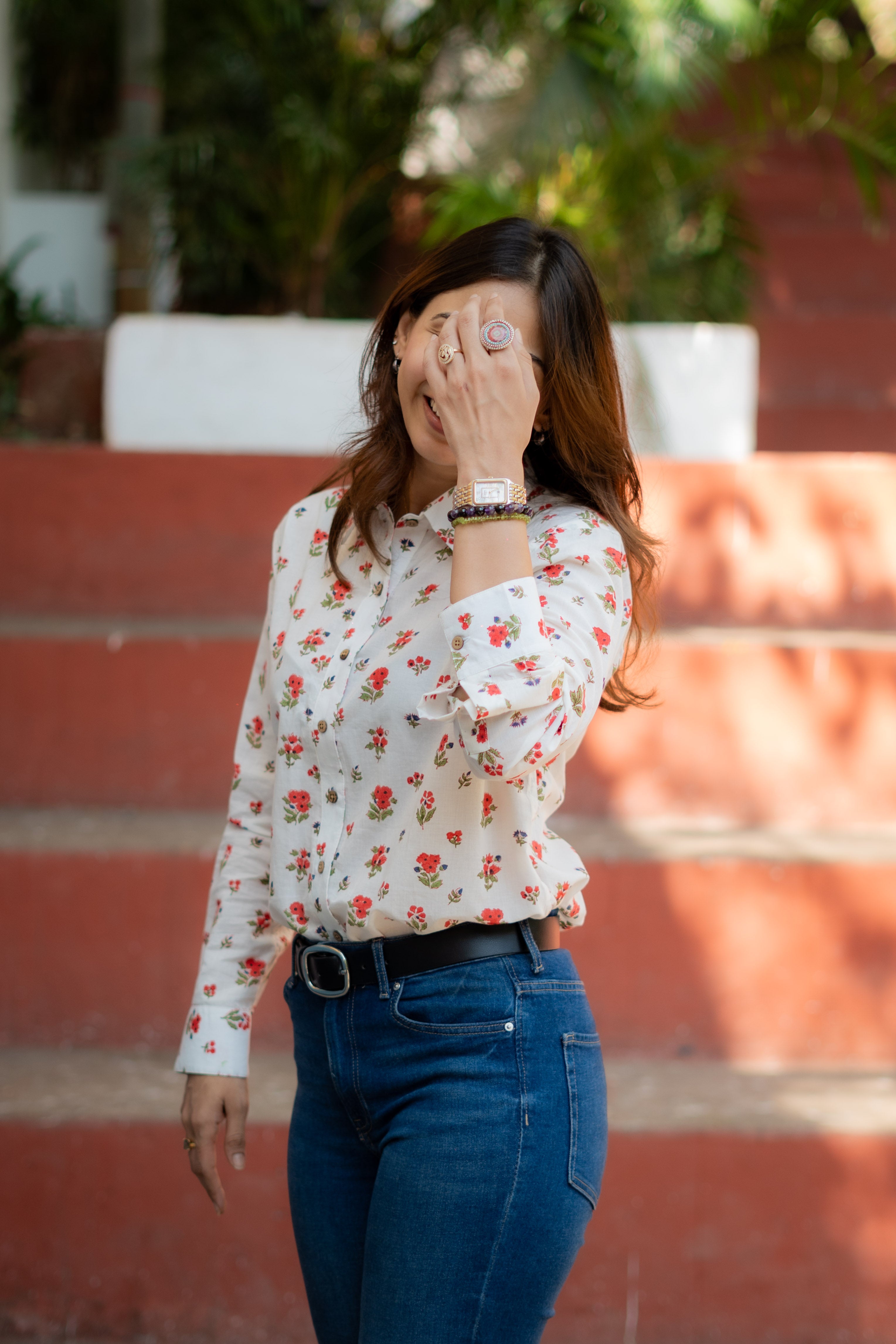 Cherry Blossom Handblock Cotton Shirt