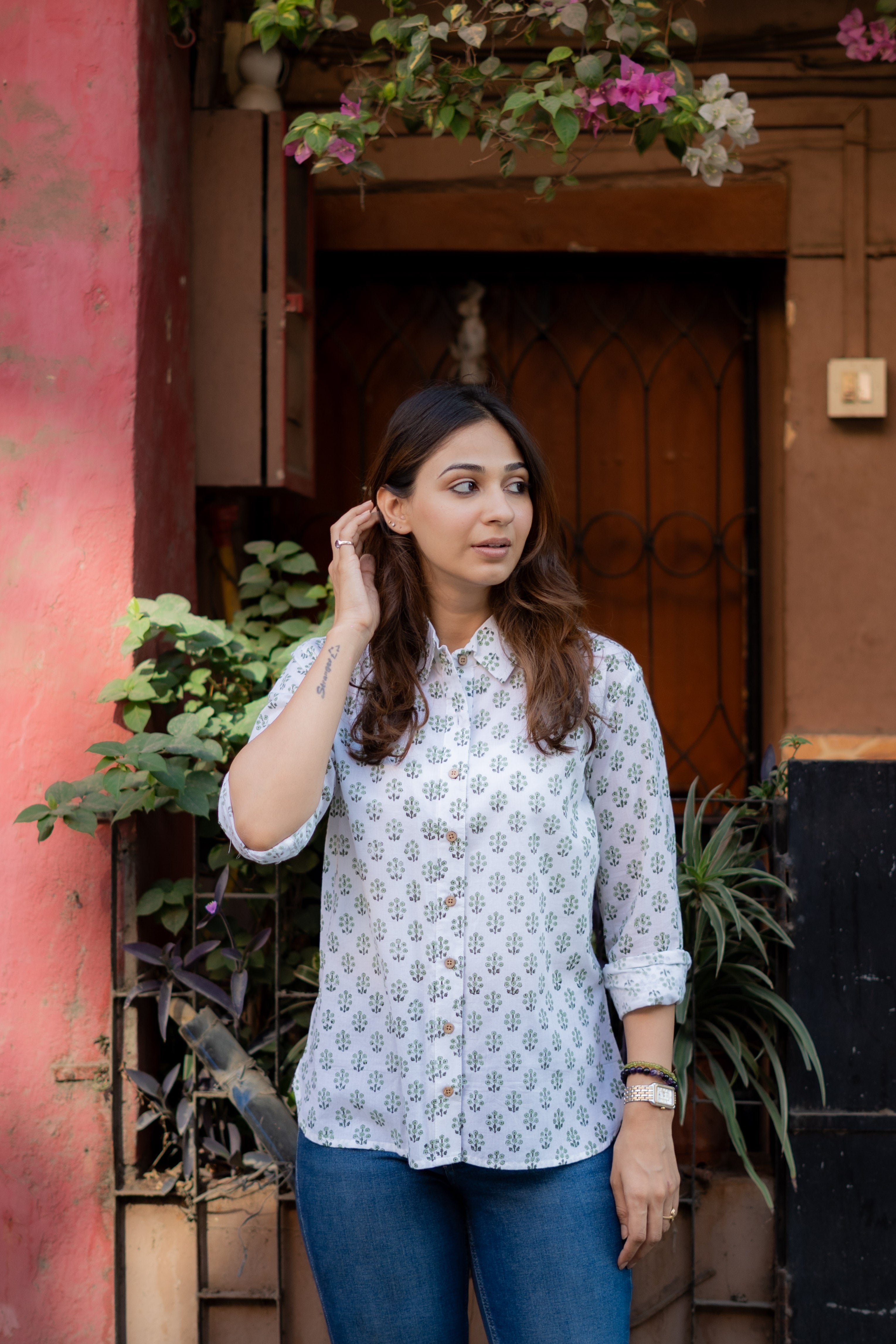 Green Summer Handblock Cotton Shirt