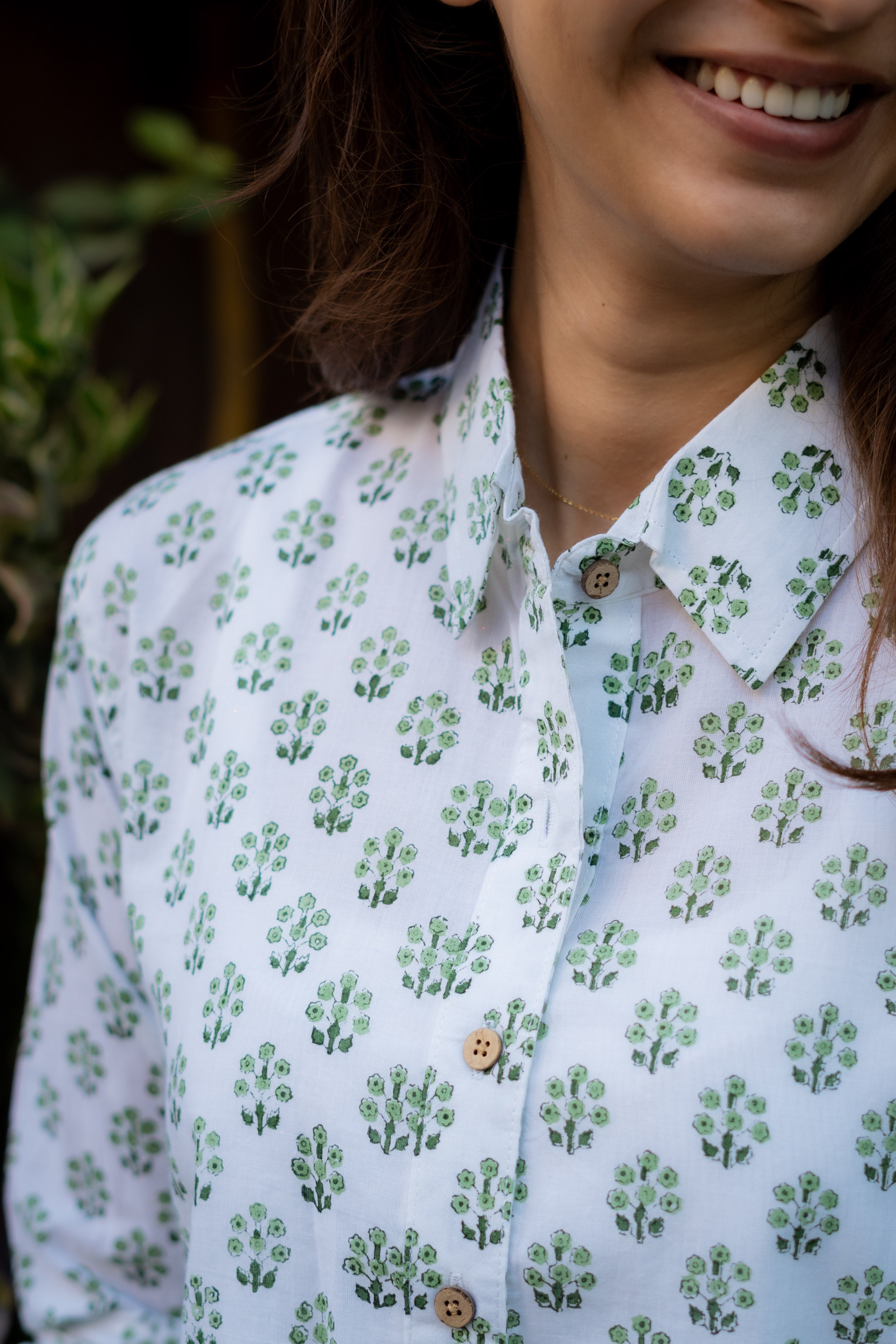 Green Summer Handblock Cotton Shirt