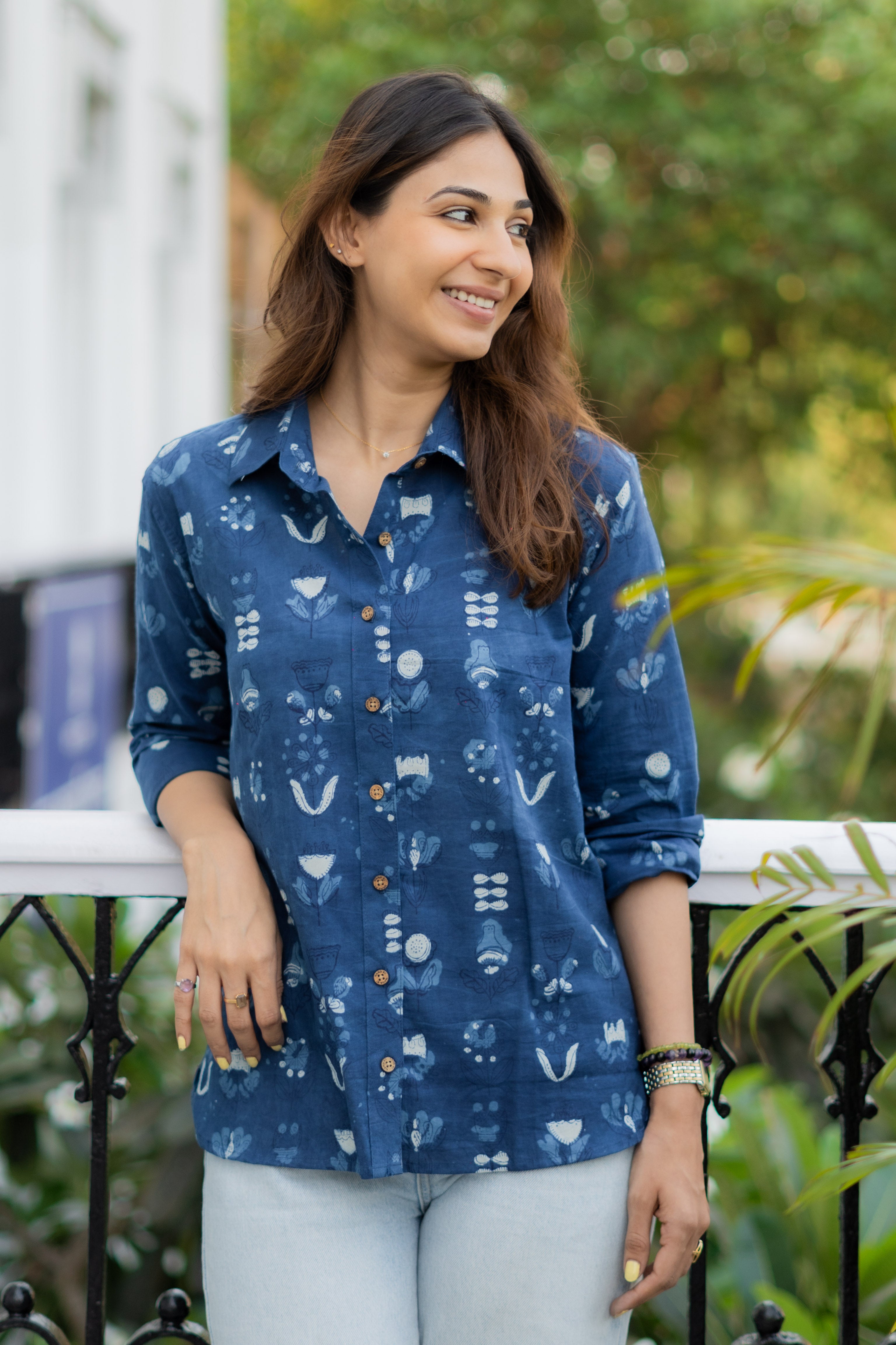 Jaipuri Indigo Handblock Cotton Shirt